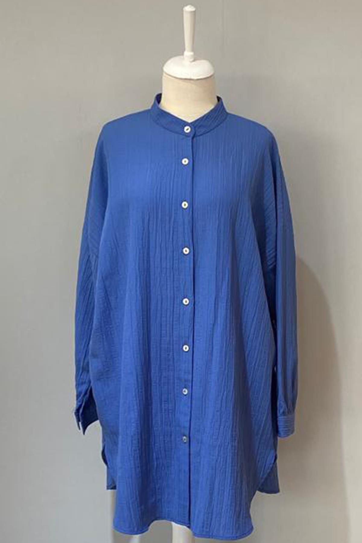 Viskon Oversize Krinkıl Tunik Gömlek Mara 4092 İndigo