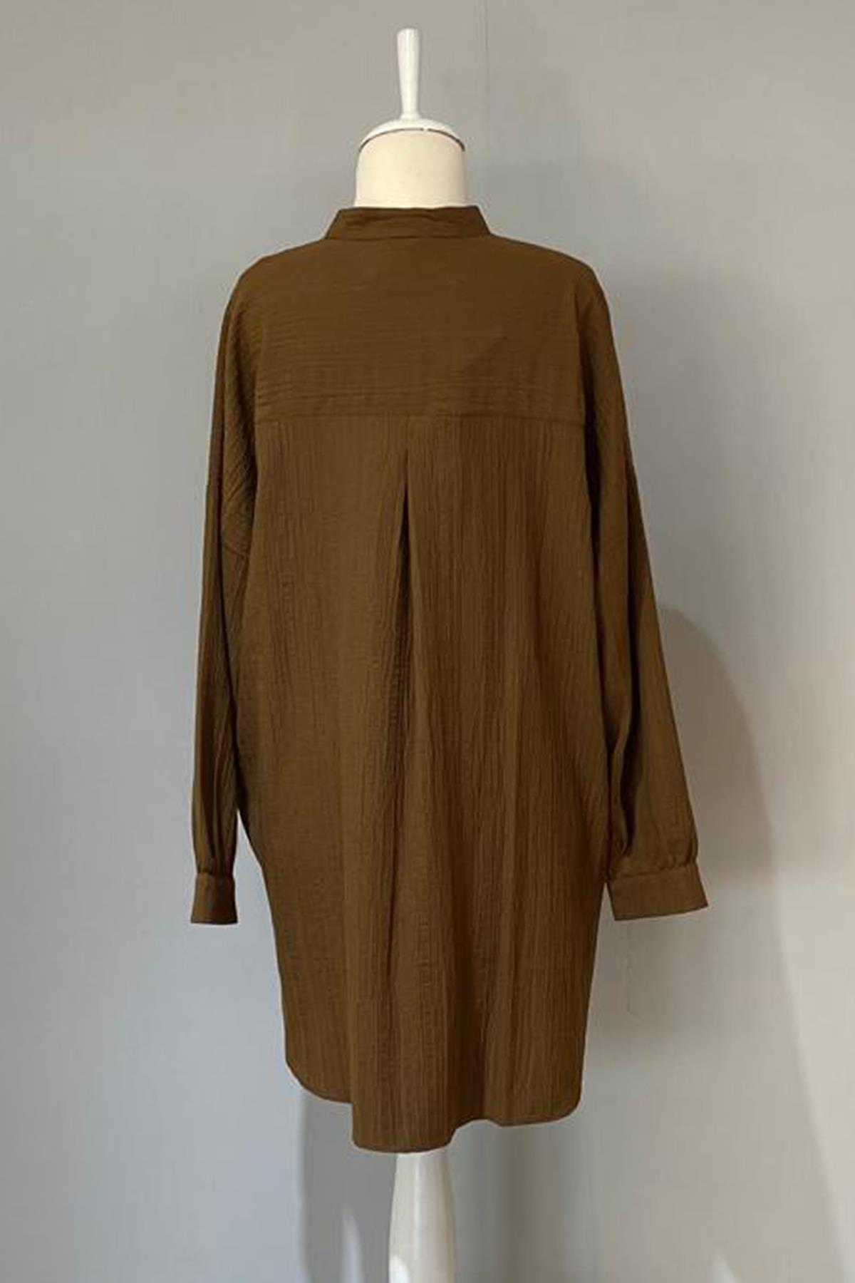 Viskon Oversize Krinkıl Tunik Gömlek Mara 4092 Kahverengi