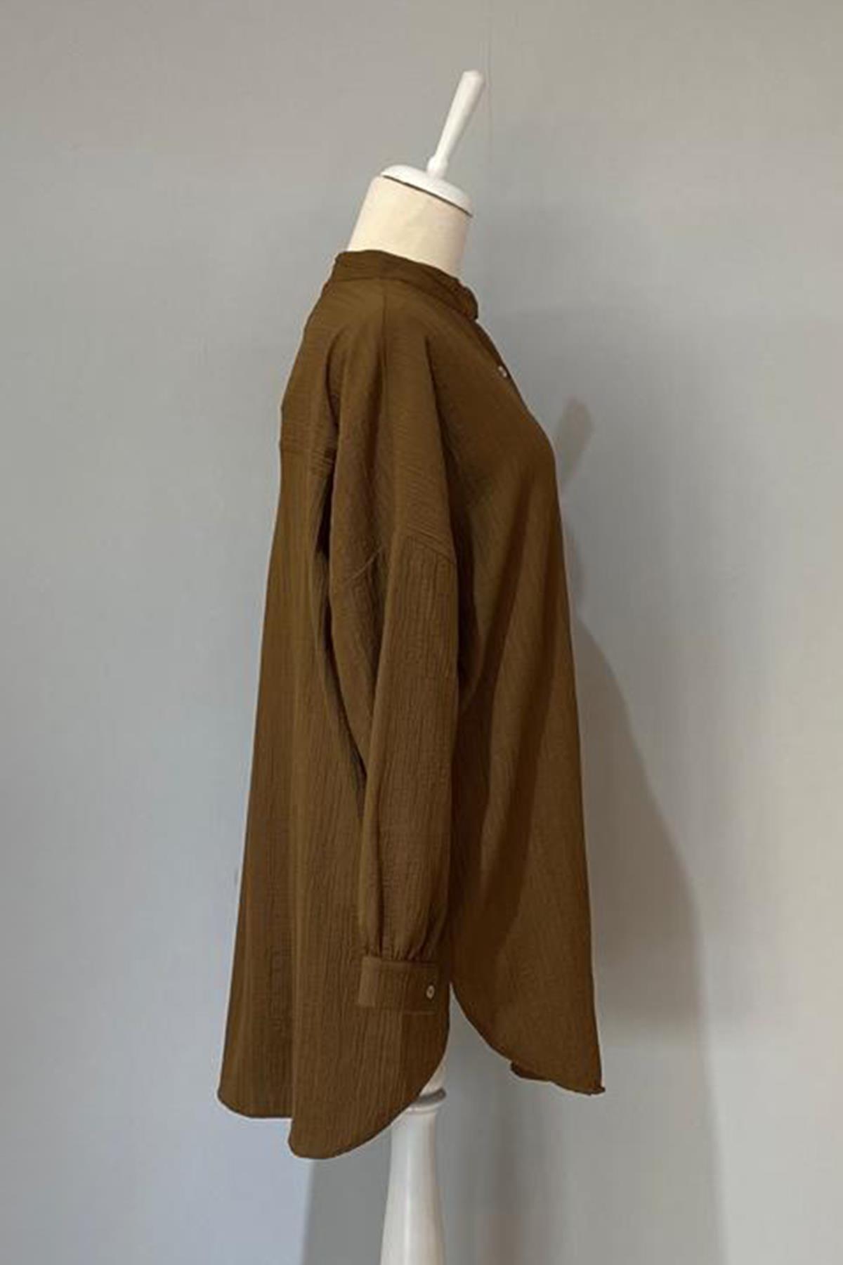 Viskon Oversize Krinkıl Tunik Gömlek Mara 4092 Kahverengi