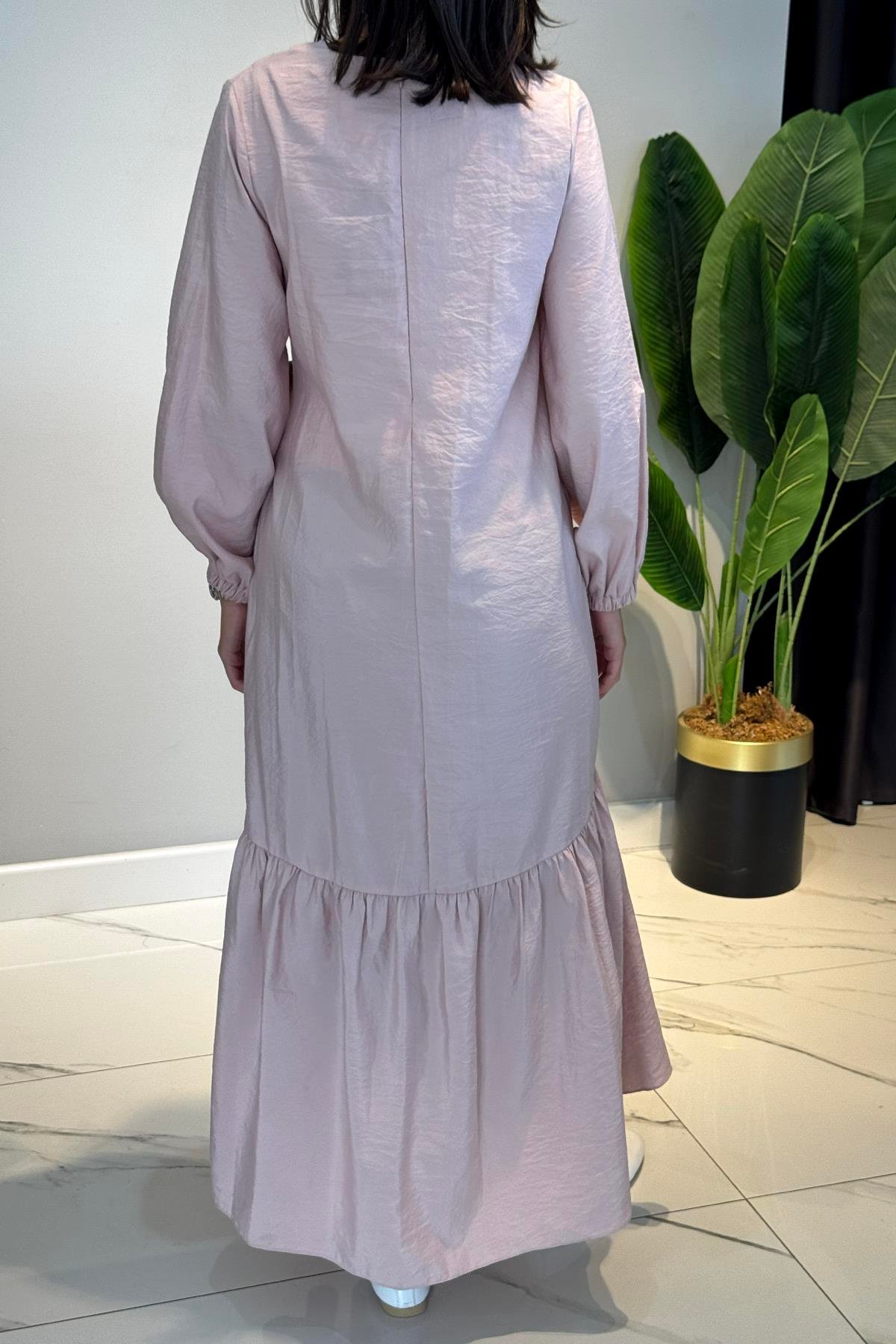 Yandan Bağlamalı Cupra Elbise 5788 Pudra