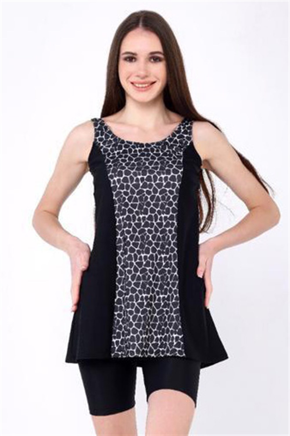 Yarı Kapalı Kolsuz ŞortluTesettür Mayo  2418 Siyah