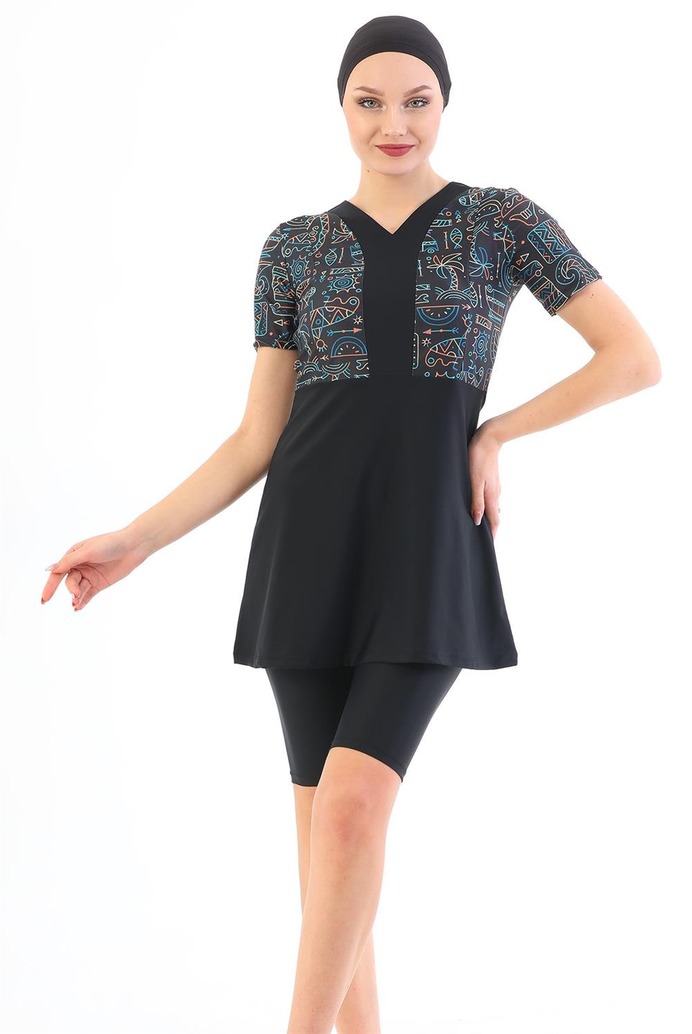 Yarı Kapalı Likralı Mayo 2316 Nil Siyah