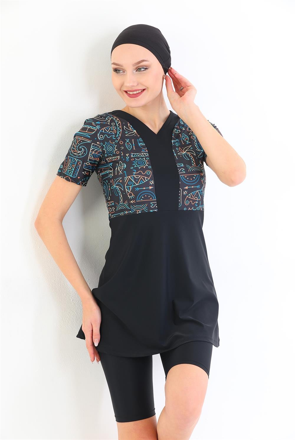 Yarı Kapalı Likralı Mayo 2316 Nil Siyah