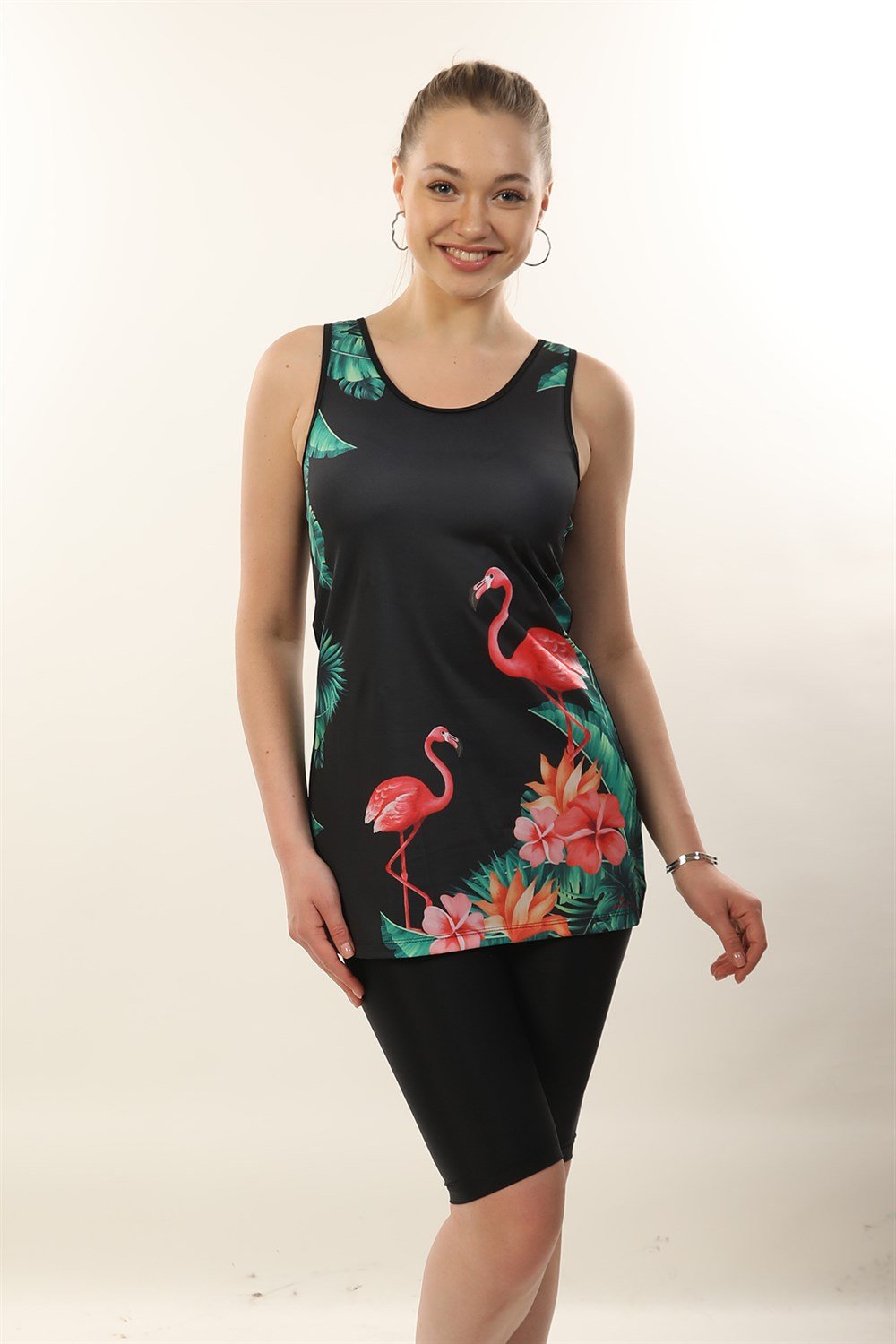 Yarı Kapalı Tesettür Mayo Kolsuz 2114 Sevda Flamingo