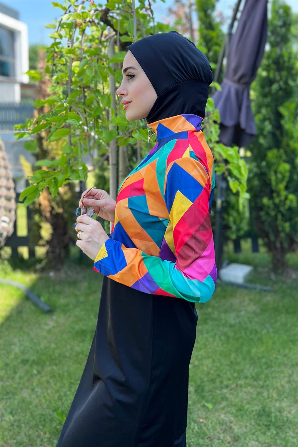 Yarım Fermuarlı Likralı Tam Kapalı Mayo R4503 Tetris
