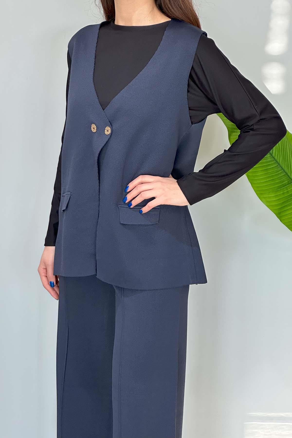 Yelek Pantolon Triko Takım 35187 Lacivert