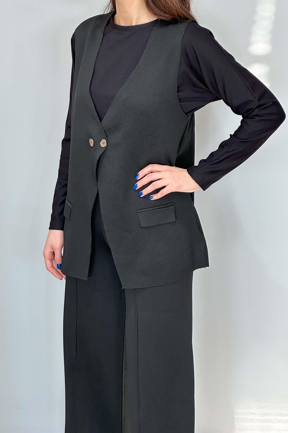 Yelek Pantolon Triko Takım 35187 Siyah