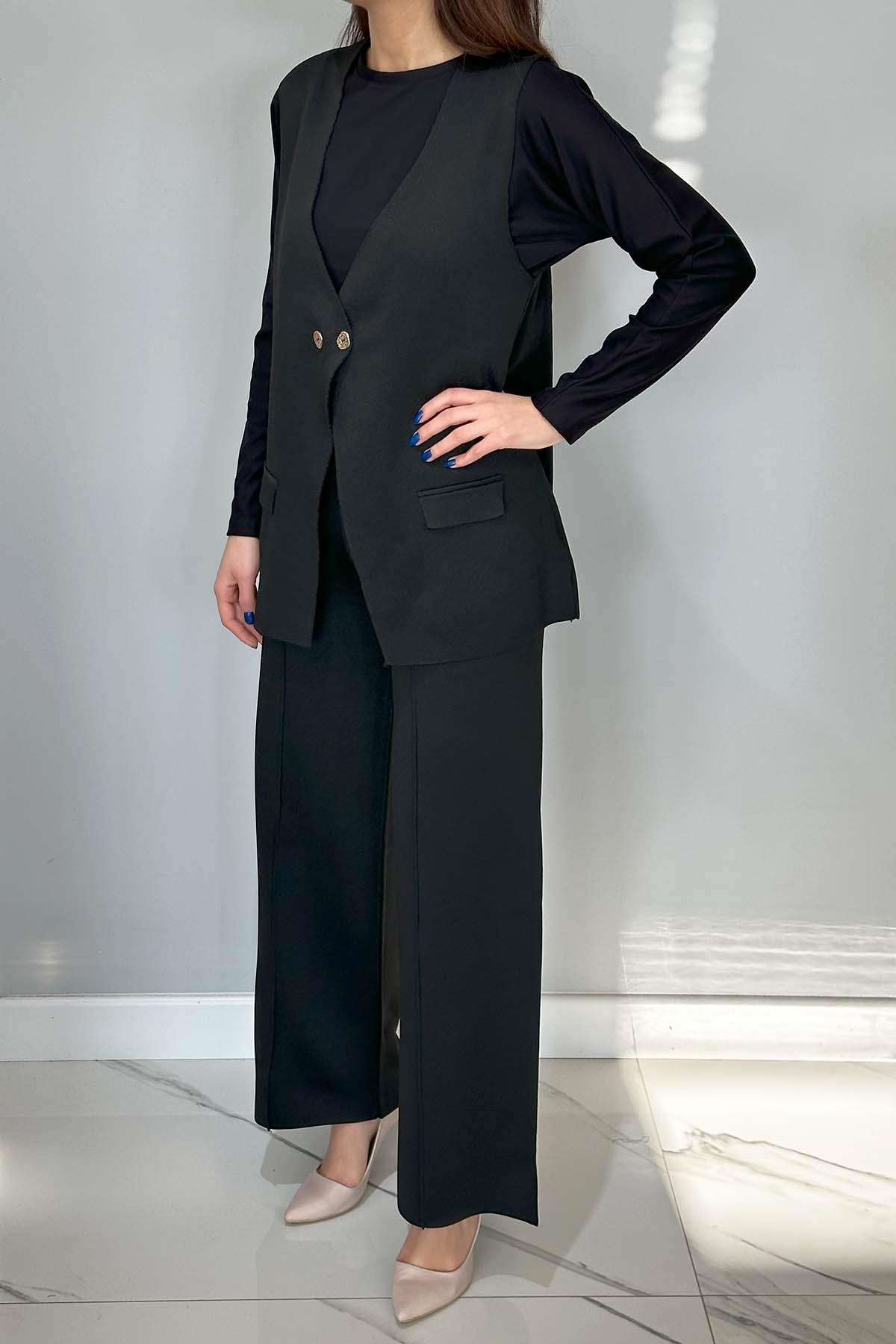 Yelek Pantolon Triko Takım 35187 Siyah