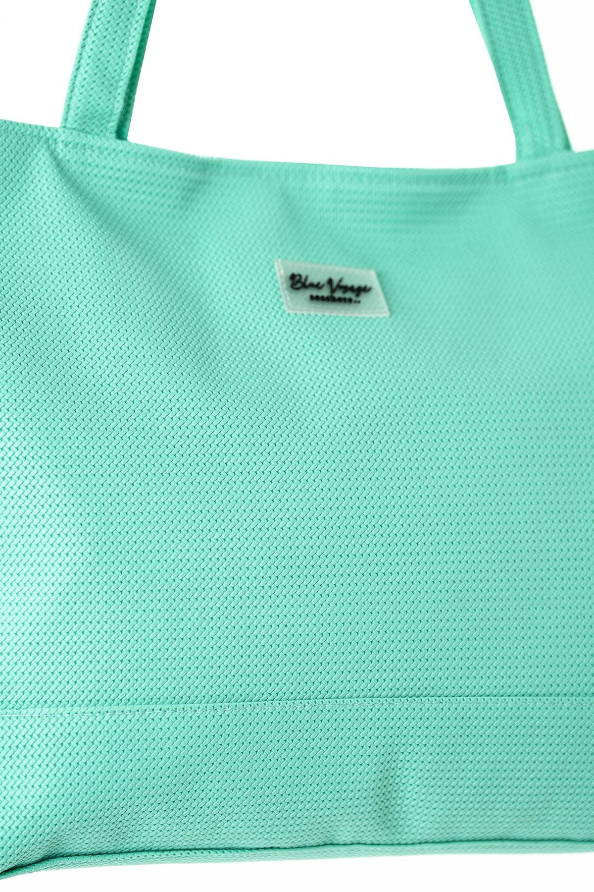 Yumuşak Deri Dokulu Plaj Çantası 5555 Mint