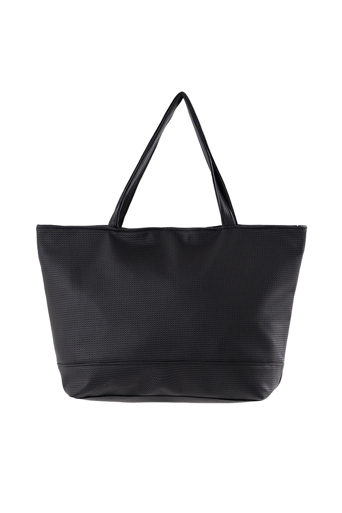 Yumuşak Deri Dokulu Plaj Çantası 5555 Siyah