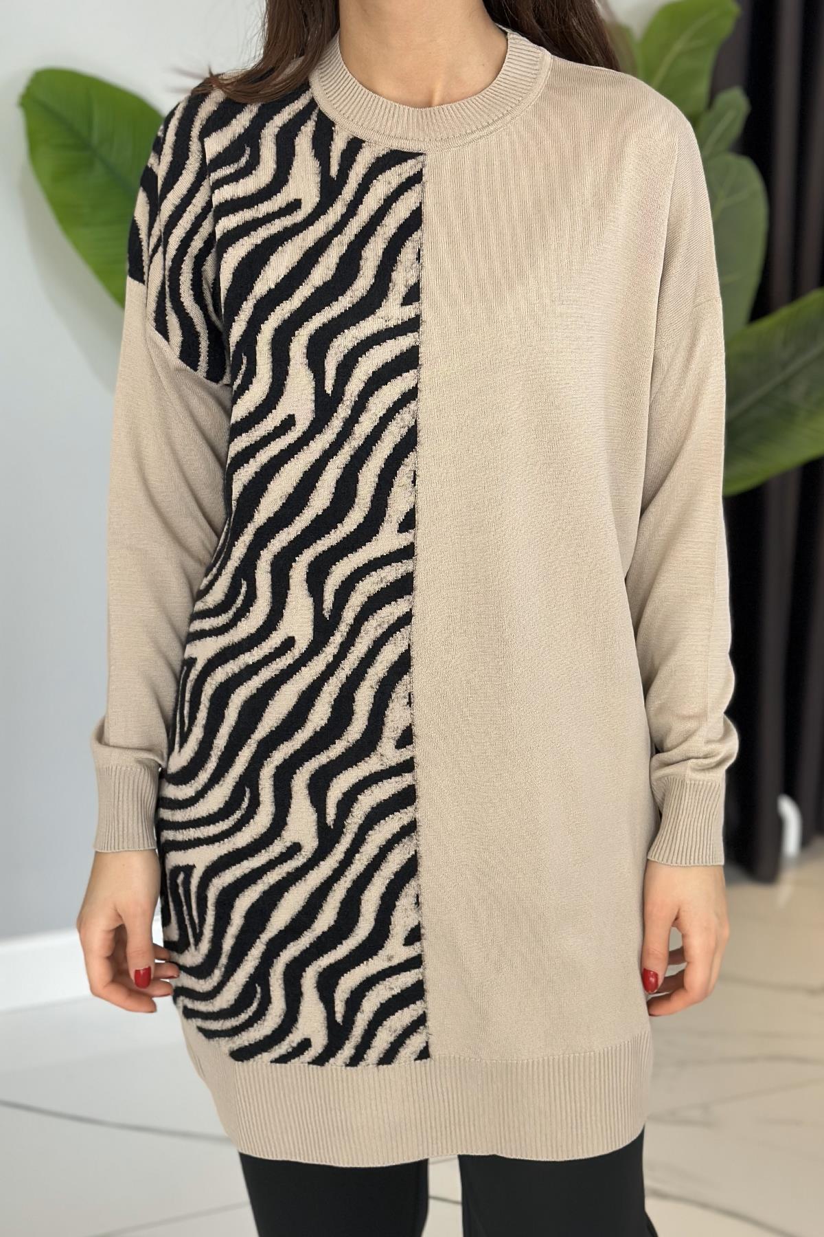 Zebra Tüy Detay Triko Tunik 35022 Bej 