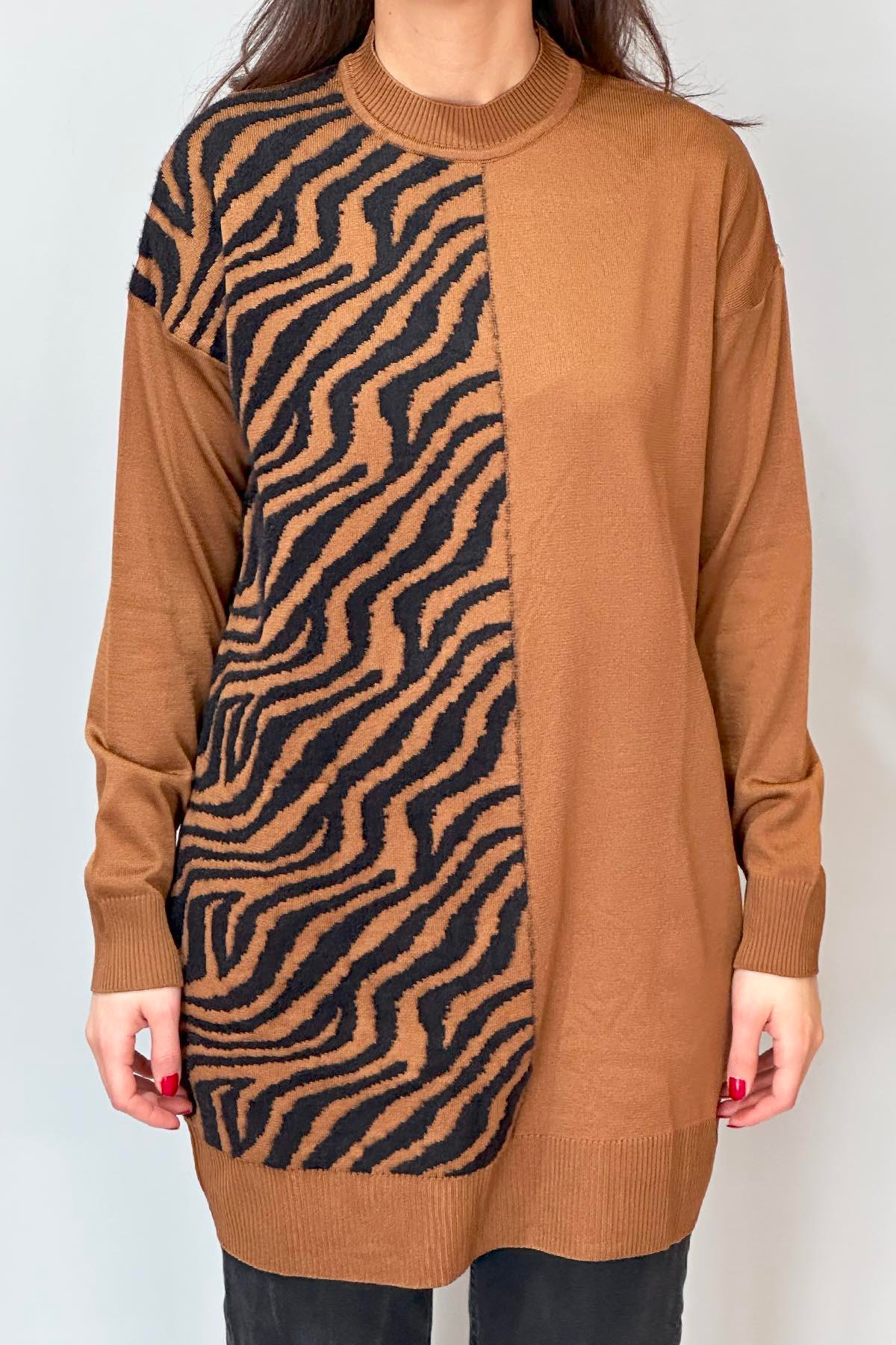 Zebra Tüy Detay Triko Tunik 35022 Kahverengi
