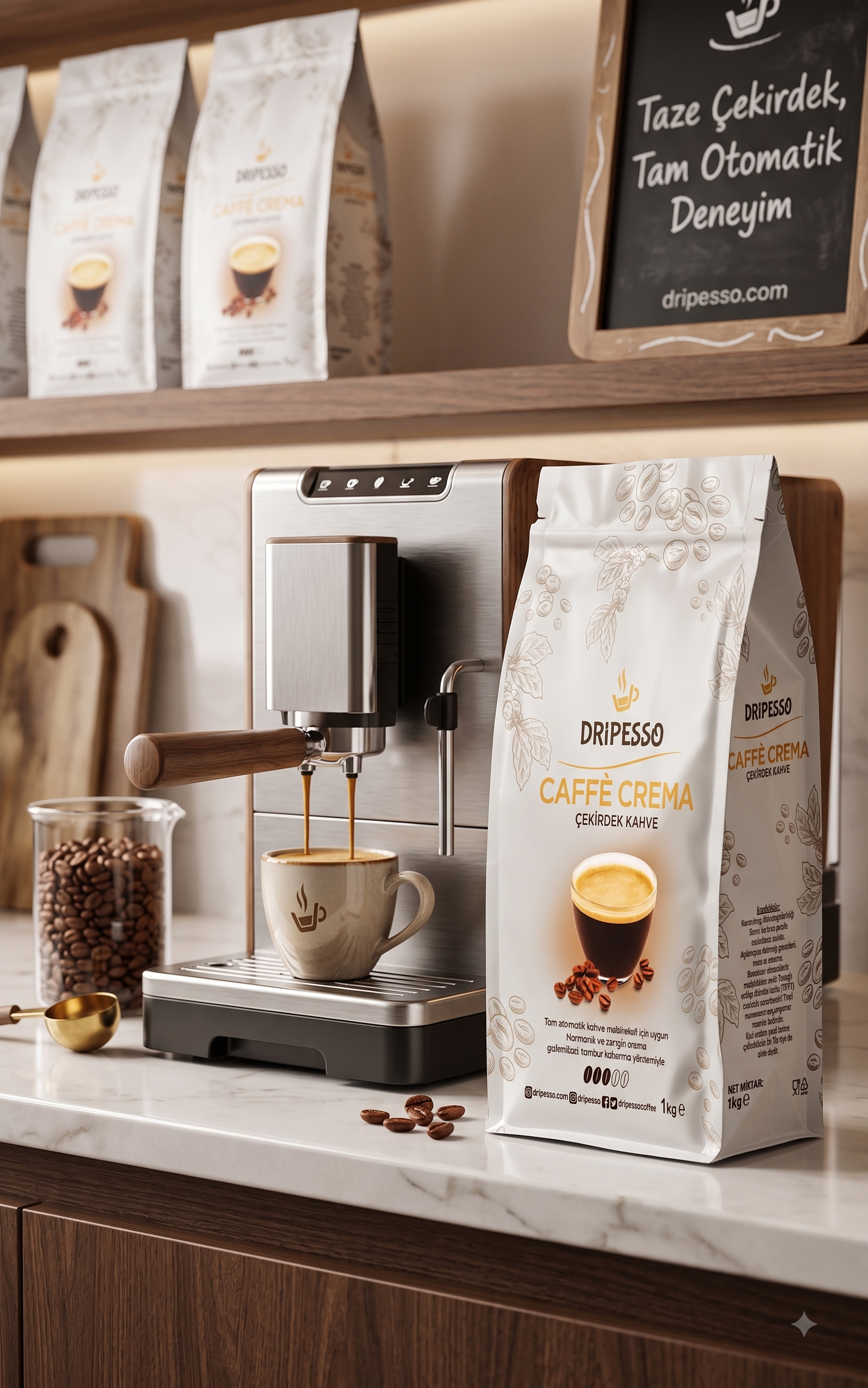 Dripesso Caffè Crema Çekirdek Kahve 3KGDripesso Caffè Crema Çekirdek Kahve 1kg – 2 Al 1 Hediye Kampanyası | 3kg KahveFırsat Ürünleri