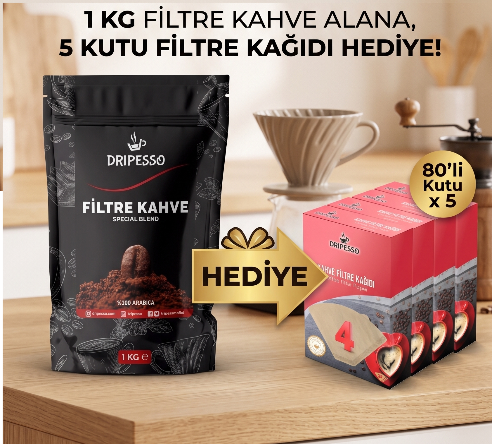 Filtre Kahve Special Blend 1 KG + 5 Kutu Filtre Kağıdı HEDİYELİFiltre Kahve 1 KG Special Blend | 5 Kutu Filtre Kağıdı Hediyeli - DripessoFiltre Kahveler