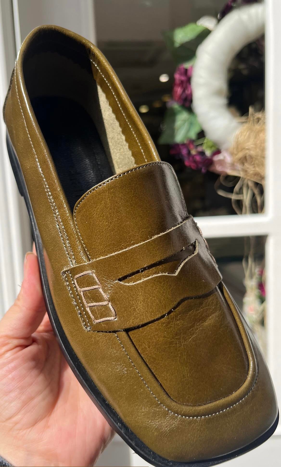 YEŞİL KARE GERÇEK DERİ LEOFER