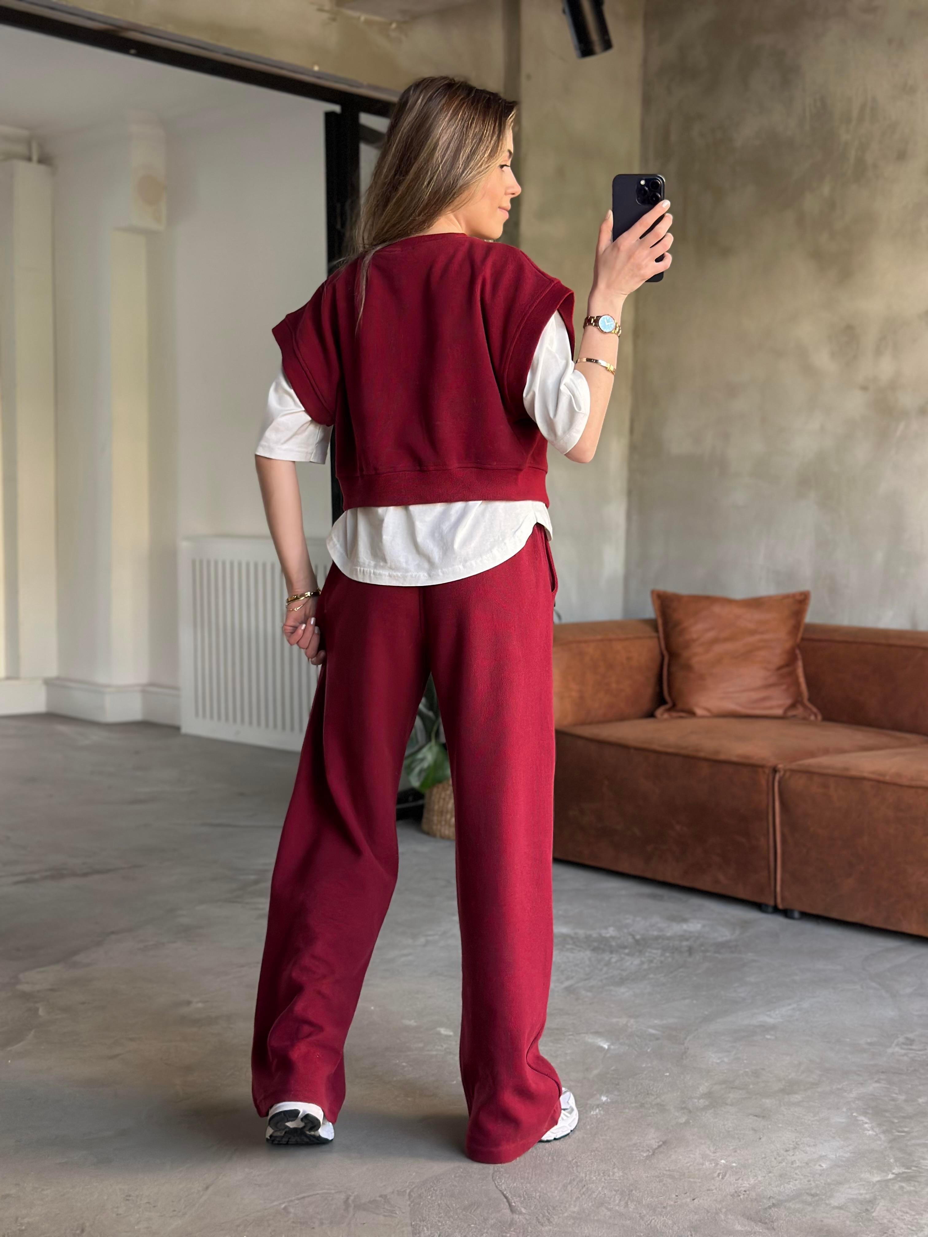 3'lü Set Selanik Kumaş Takım - Bordo - Dominatrend
