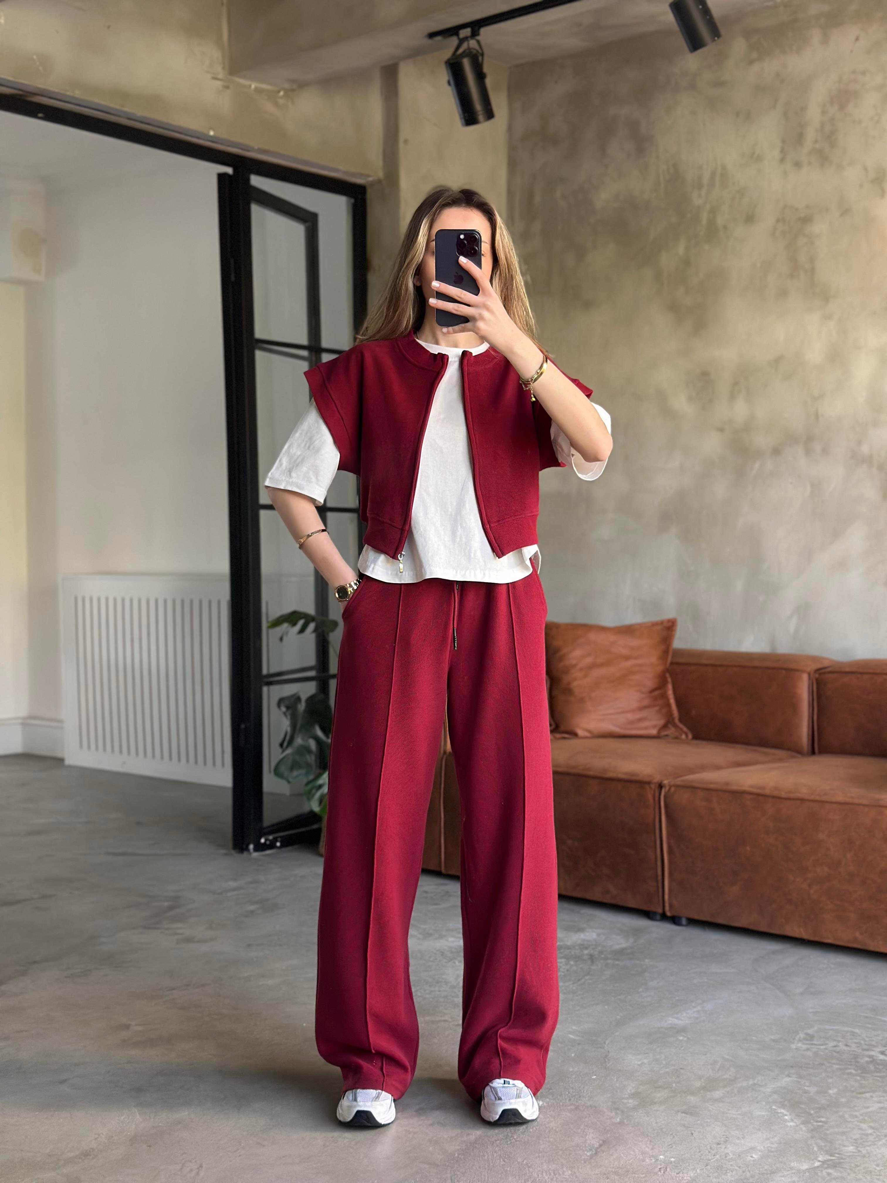 3'lü Set Selanik Kumaş Takım - Bordo - Dominatrend