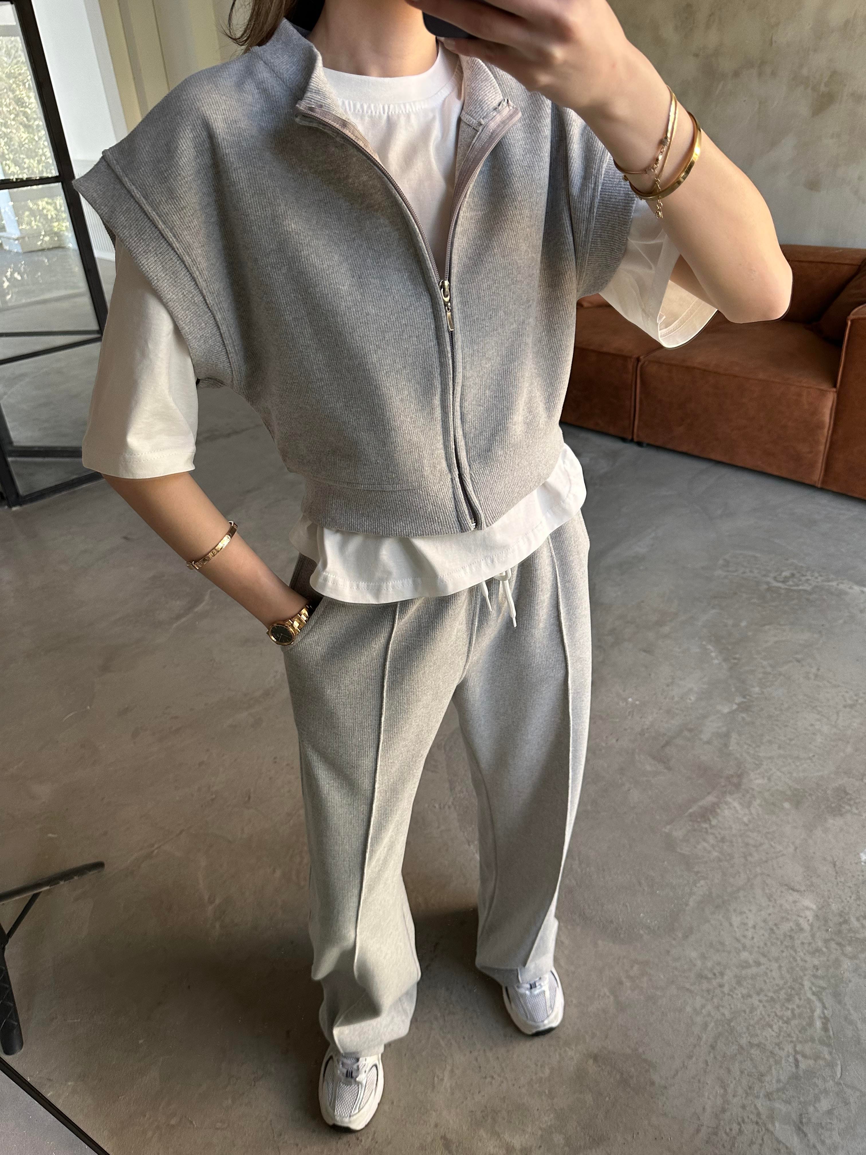 3'lü Set Selanik Kumaş Takım - Gri - Dominatrend