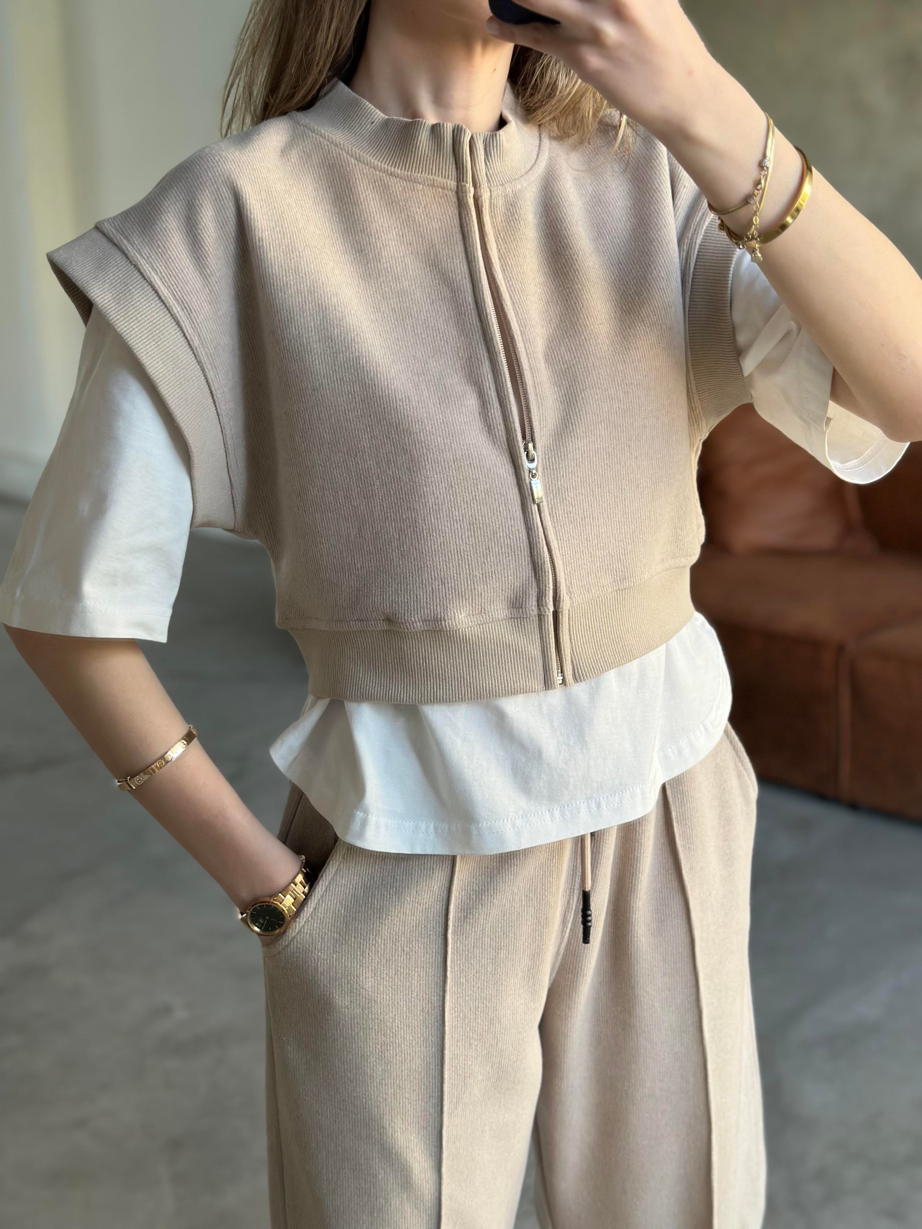3'lü Set Selanik Kumaş Takım - Krem - Dominatrend