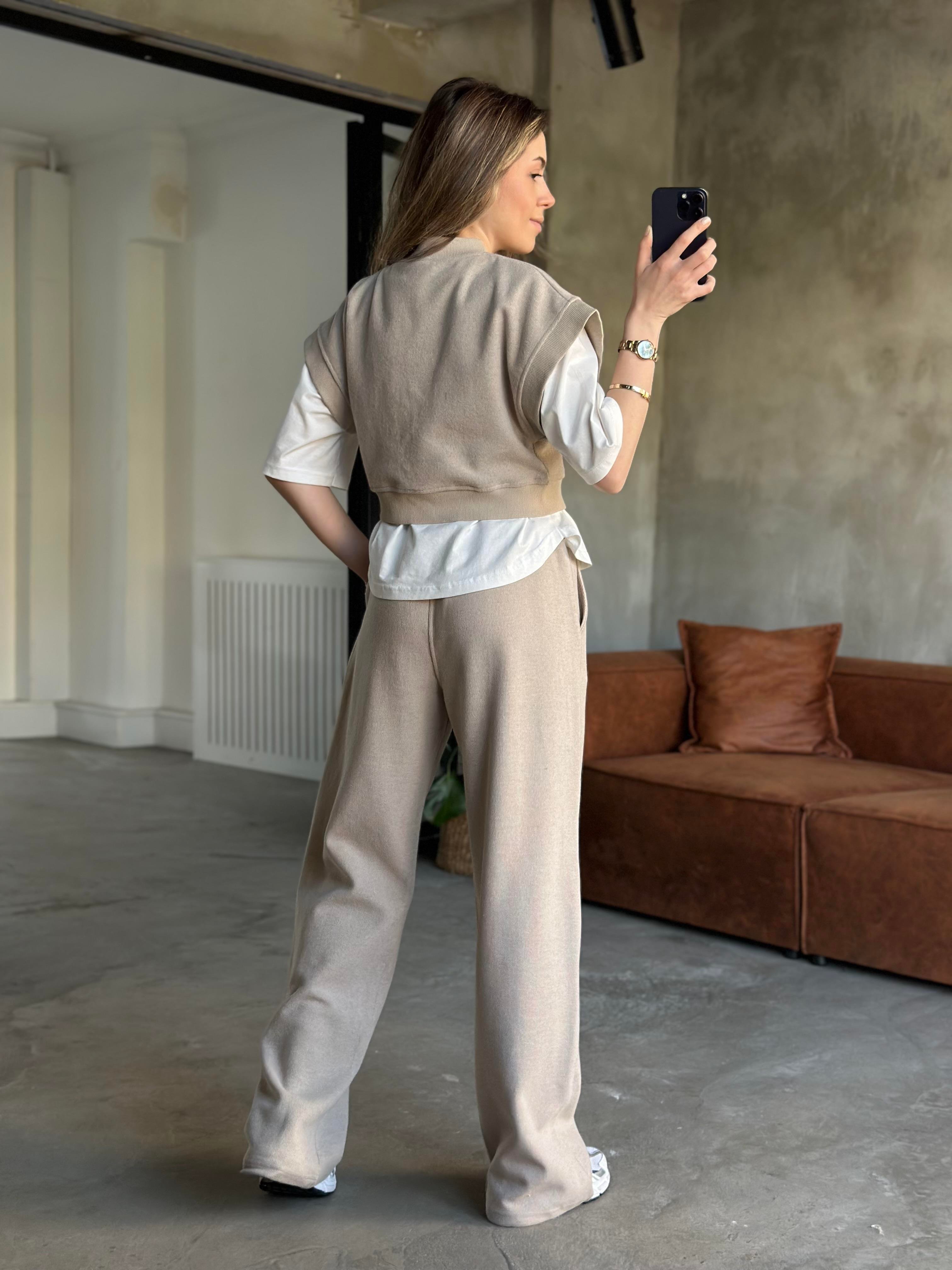 3'lü Set Selanik Kumaş Takım - Krem - Dominatrend