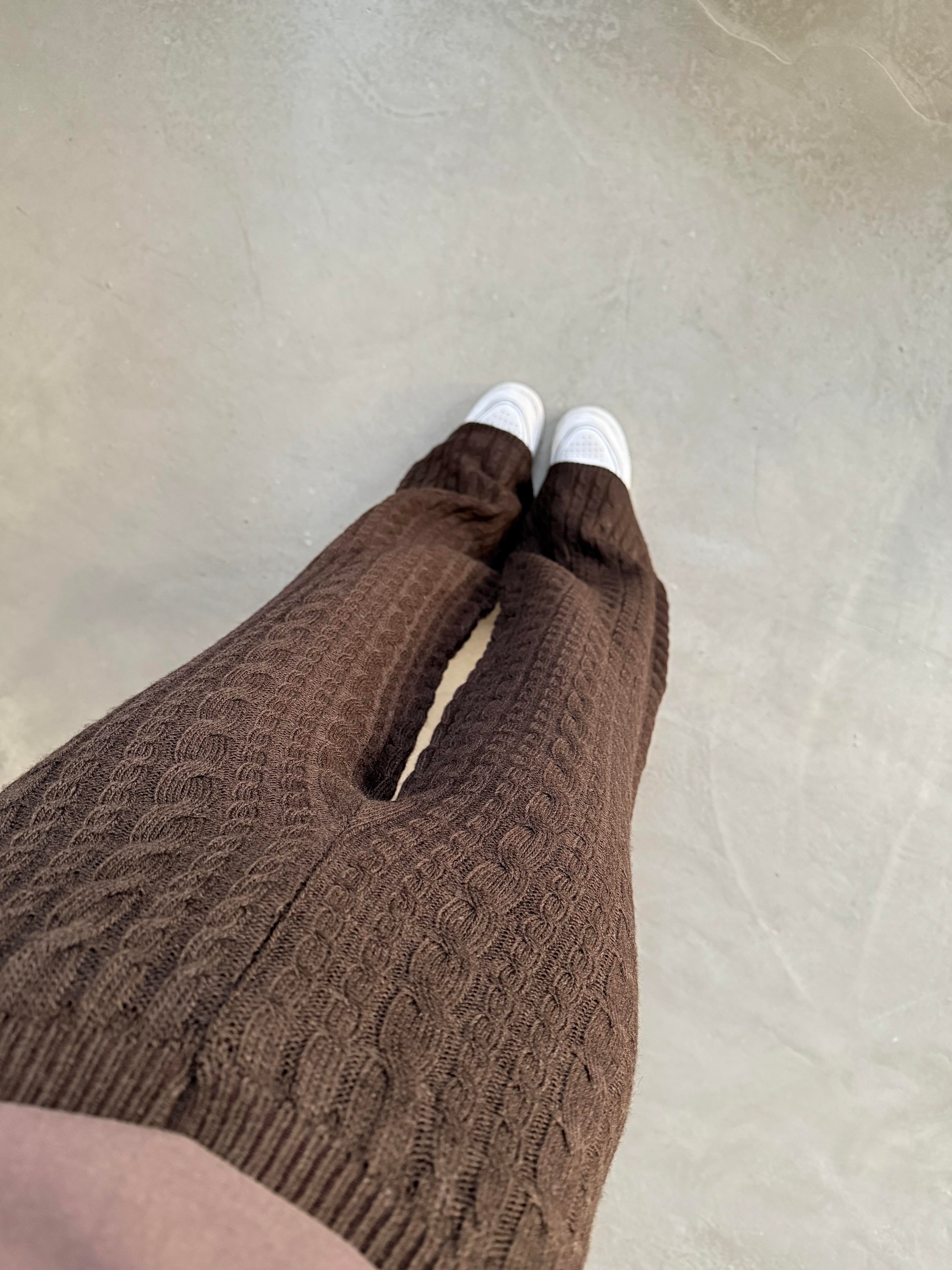 Acı Kahve Saç Örme Triko Pantolon - Dominatrend