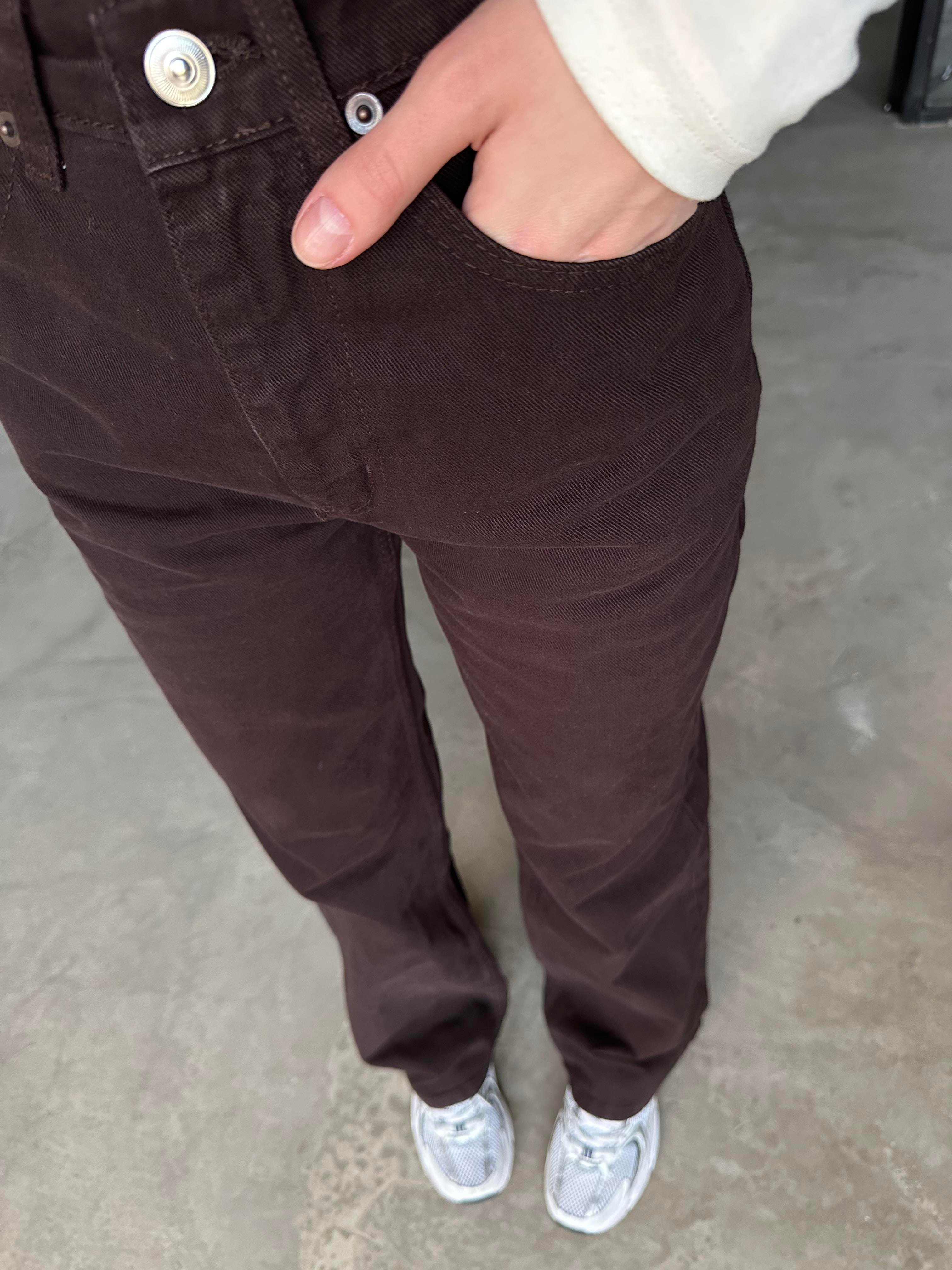 Acı Kahverengi Straight Fit Bol Paça Jean - Dominatrend