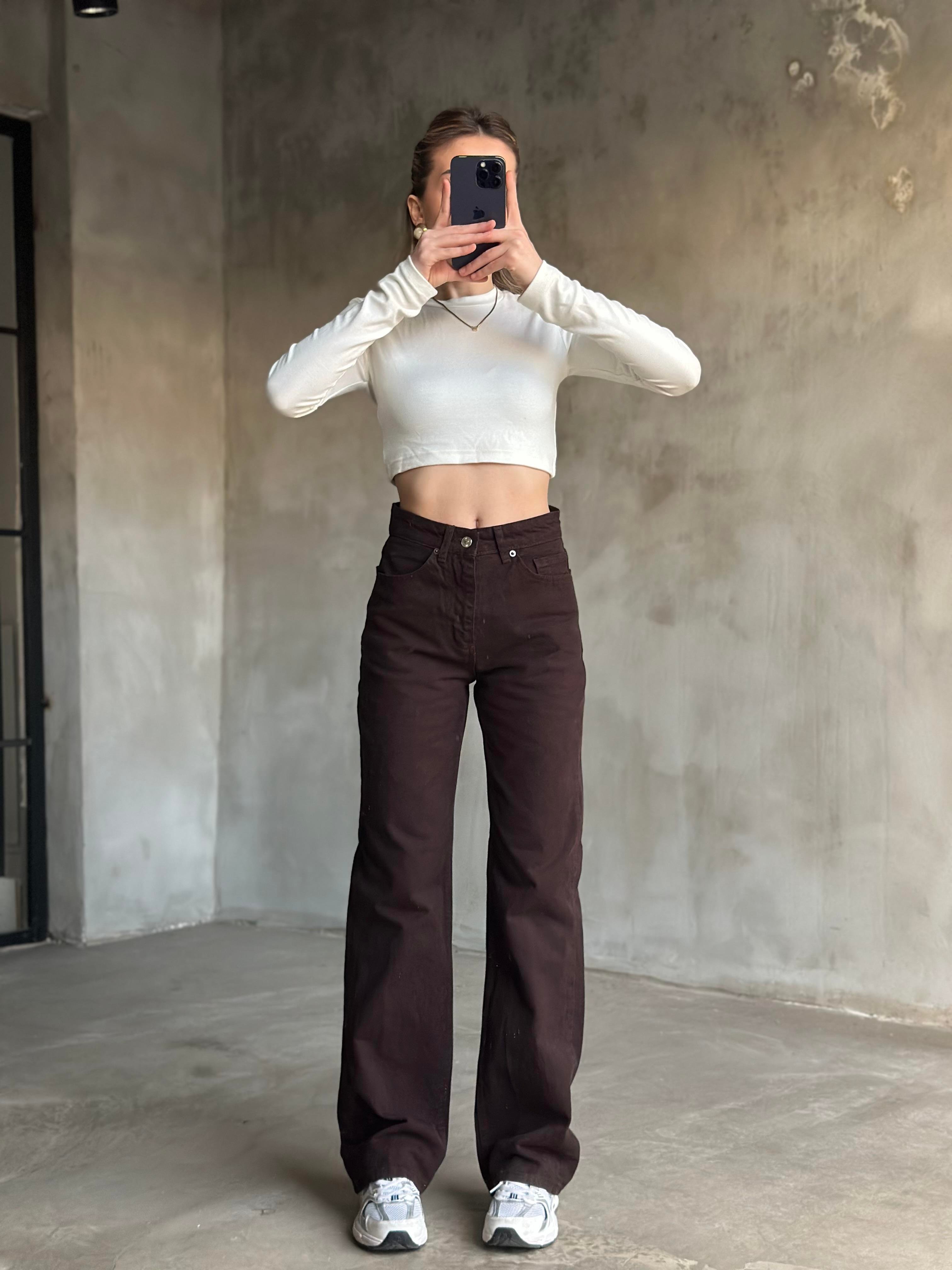 Acı Kahverengi Straight Fit Bol Paça Jean - Dominatrend