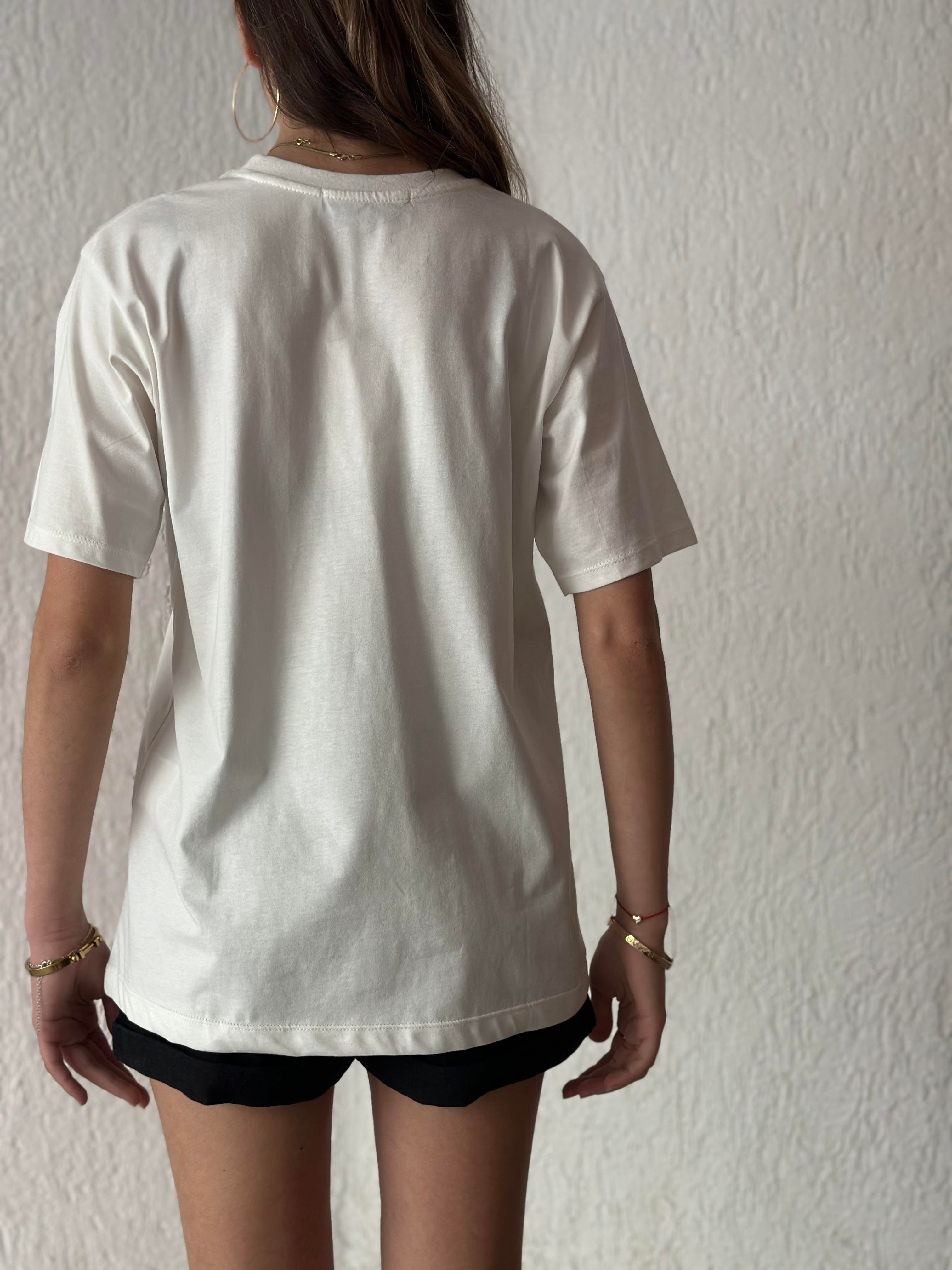 Ami Logo Nakışlı Oversize T-shirt - Beyaz - Dominatrend