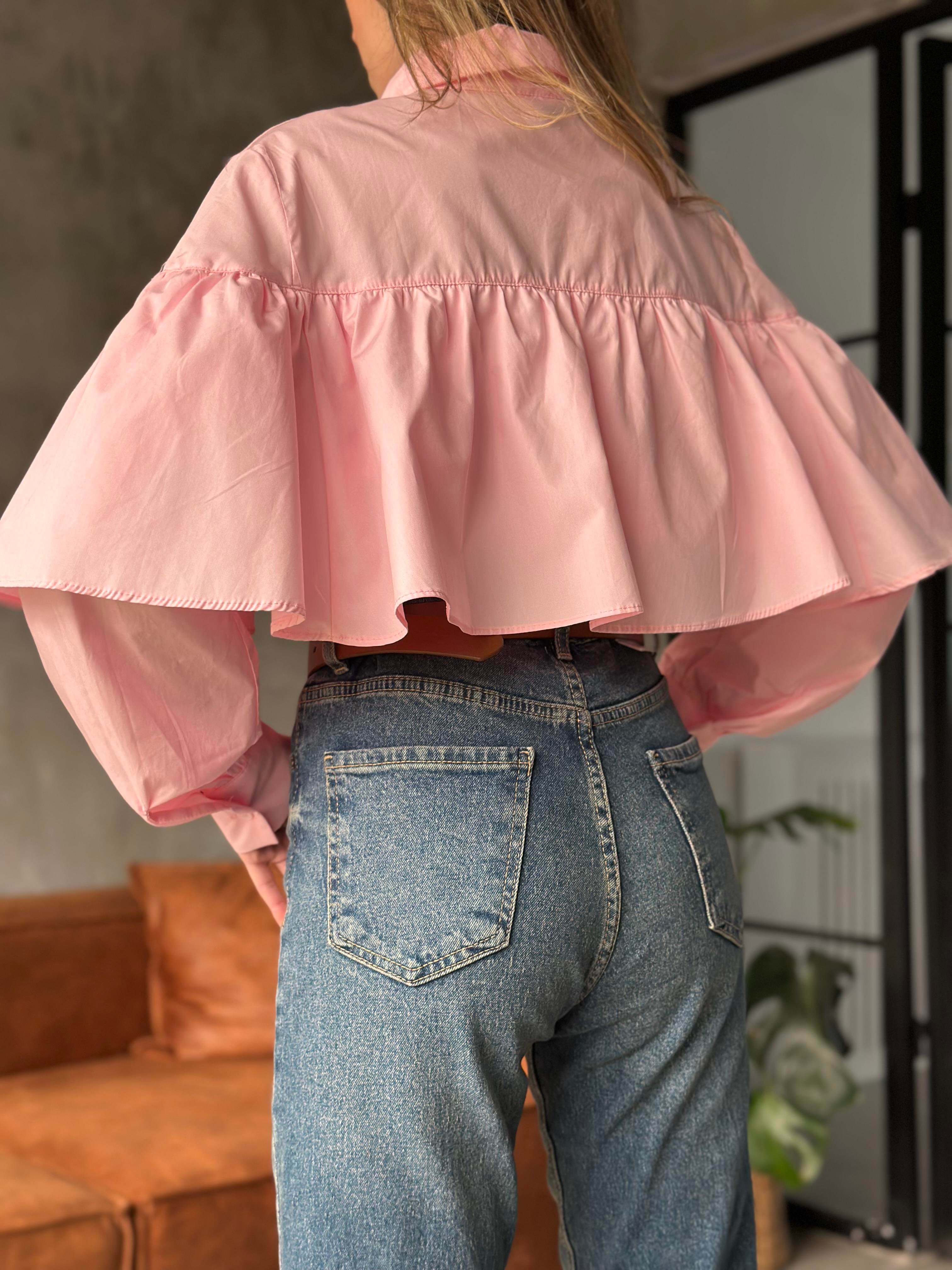 Angel Volanlı Gömlek - Pembe - Dominatrend