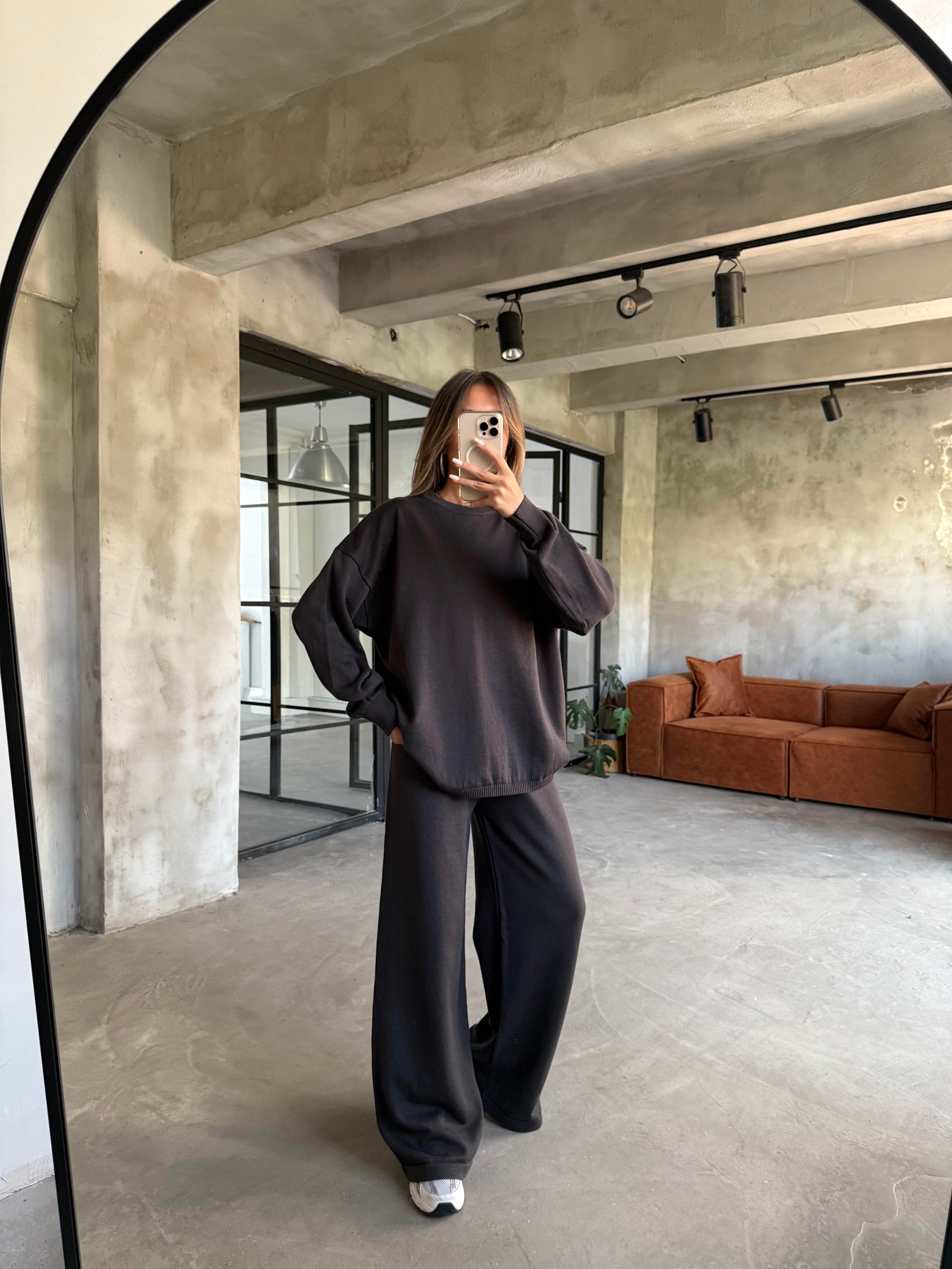Antrasit Basic Oversize Triko Takım - Dominatrend
