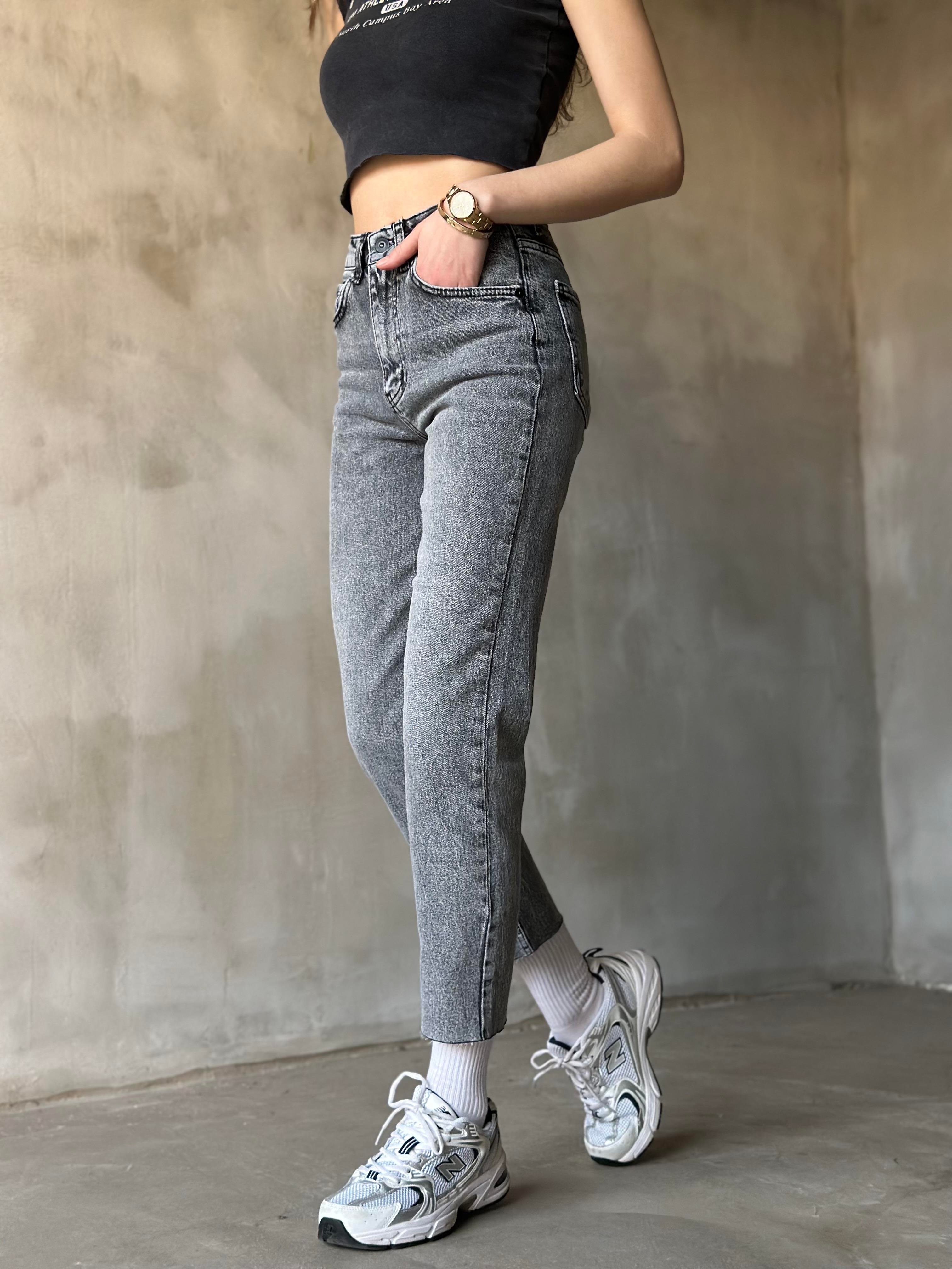 Antrasit Kesik Paça Boyfit Jean - Dominatrend