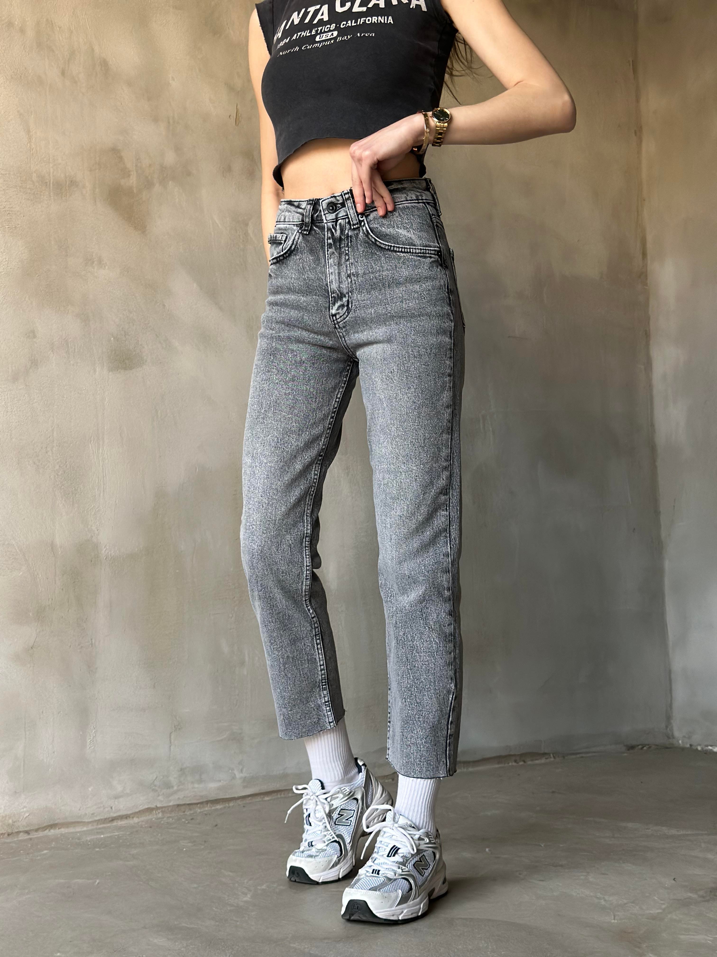Antrasit Kesik Paça Boyfit Jean - Dominatrend