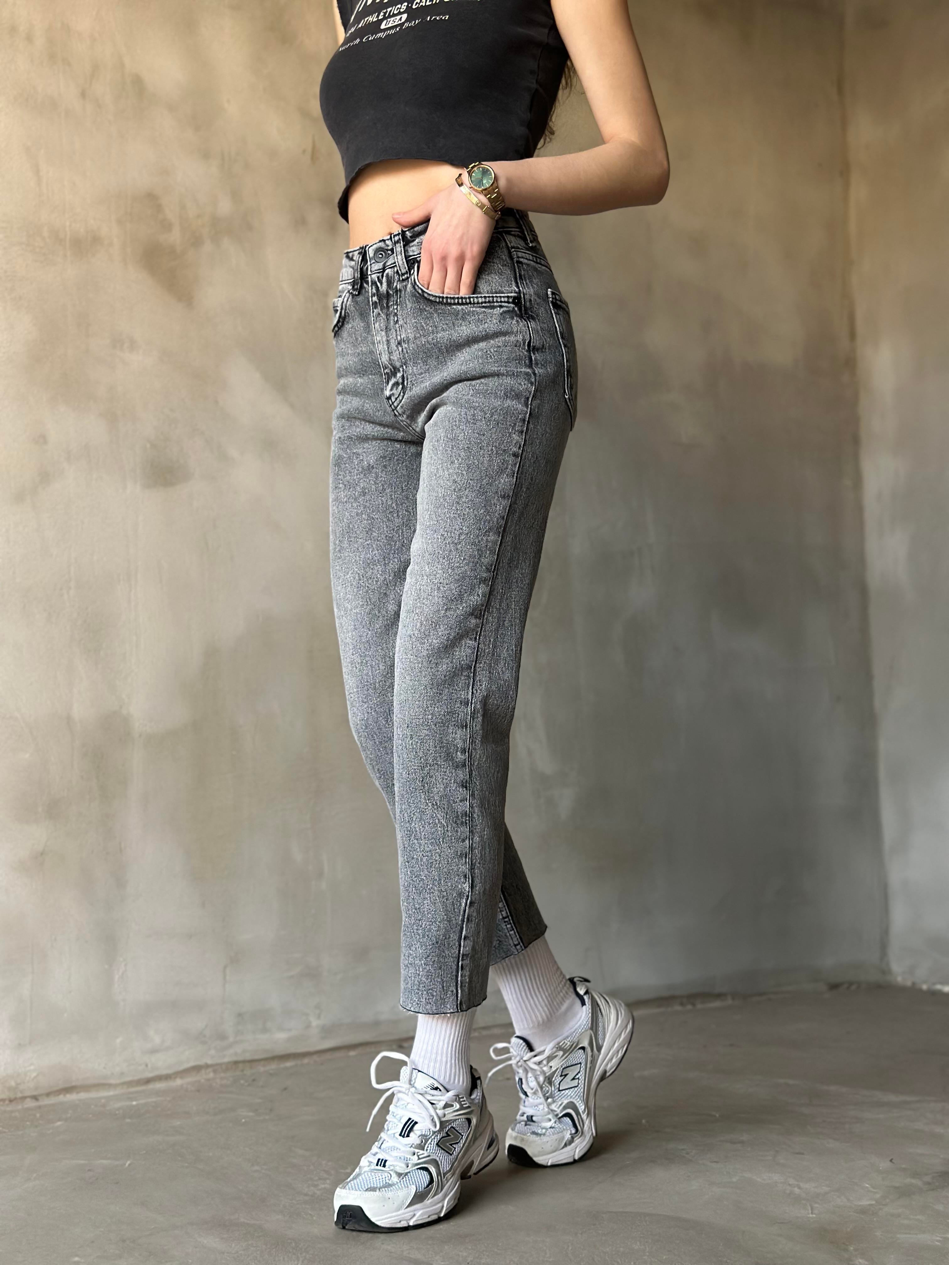 Antrasit Kesik Paça Boyfit Jean - Dominatrend