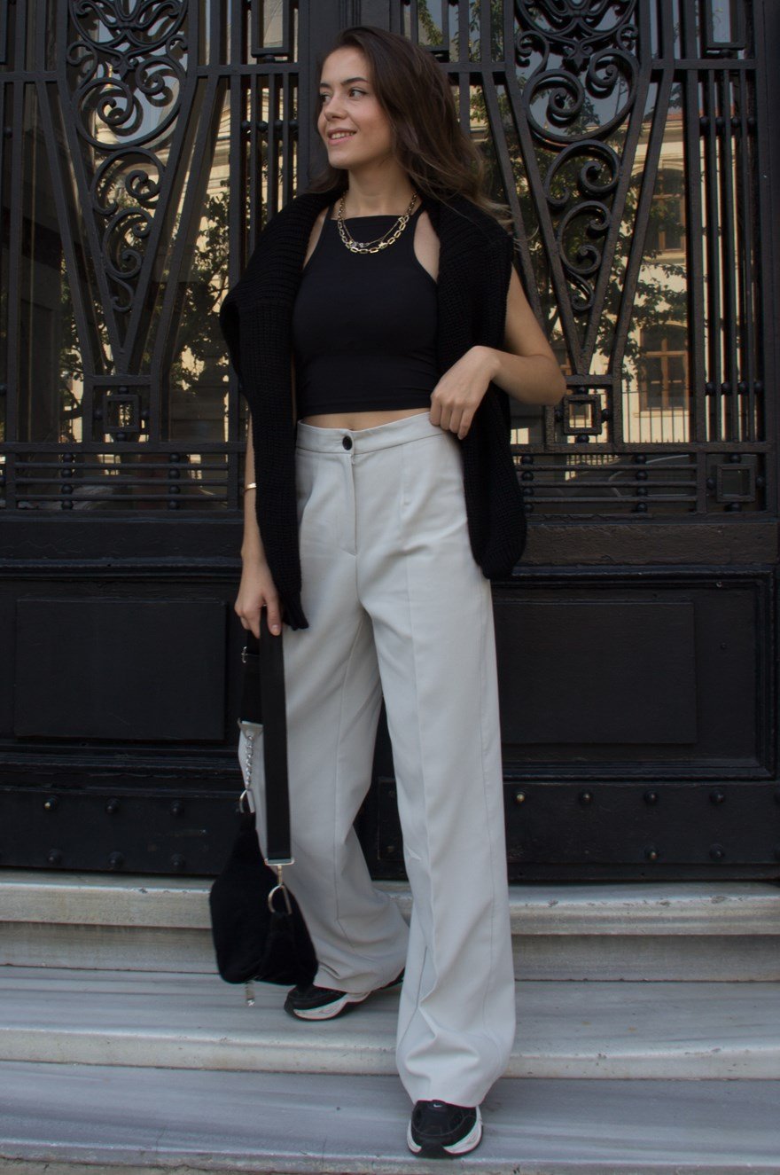 Arka Tek Cepli Pantolon - Gri - Dominatrend