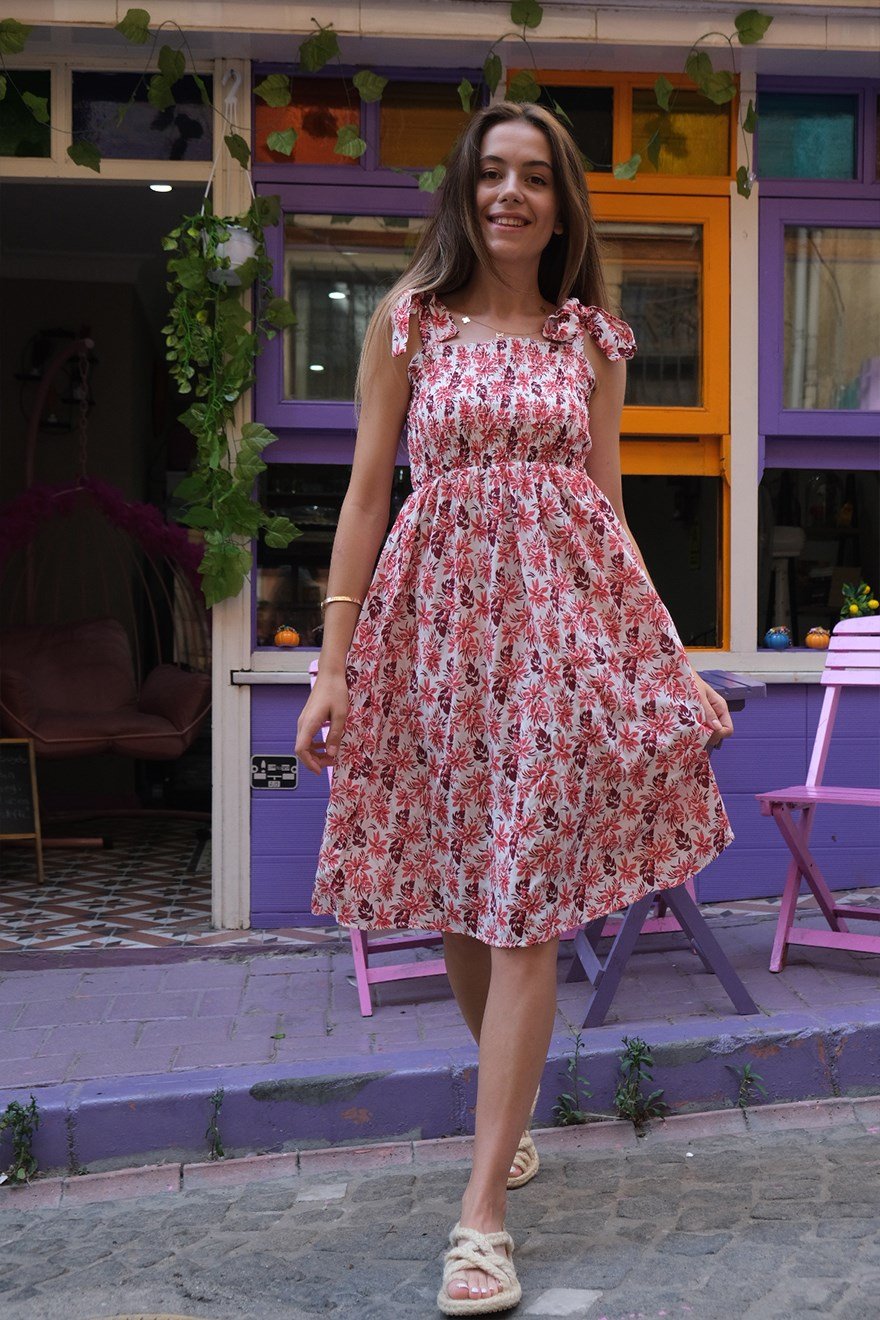 Askısı Bağlamalı Midi Elbise - Pembe - Dominatrend