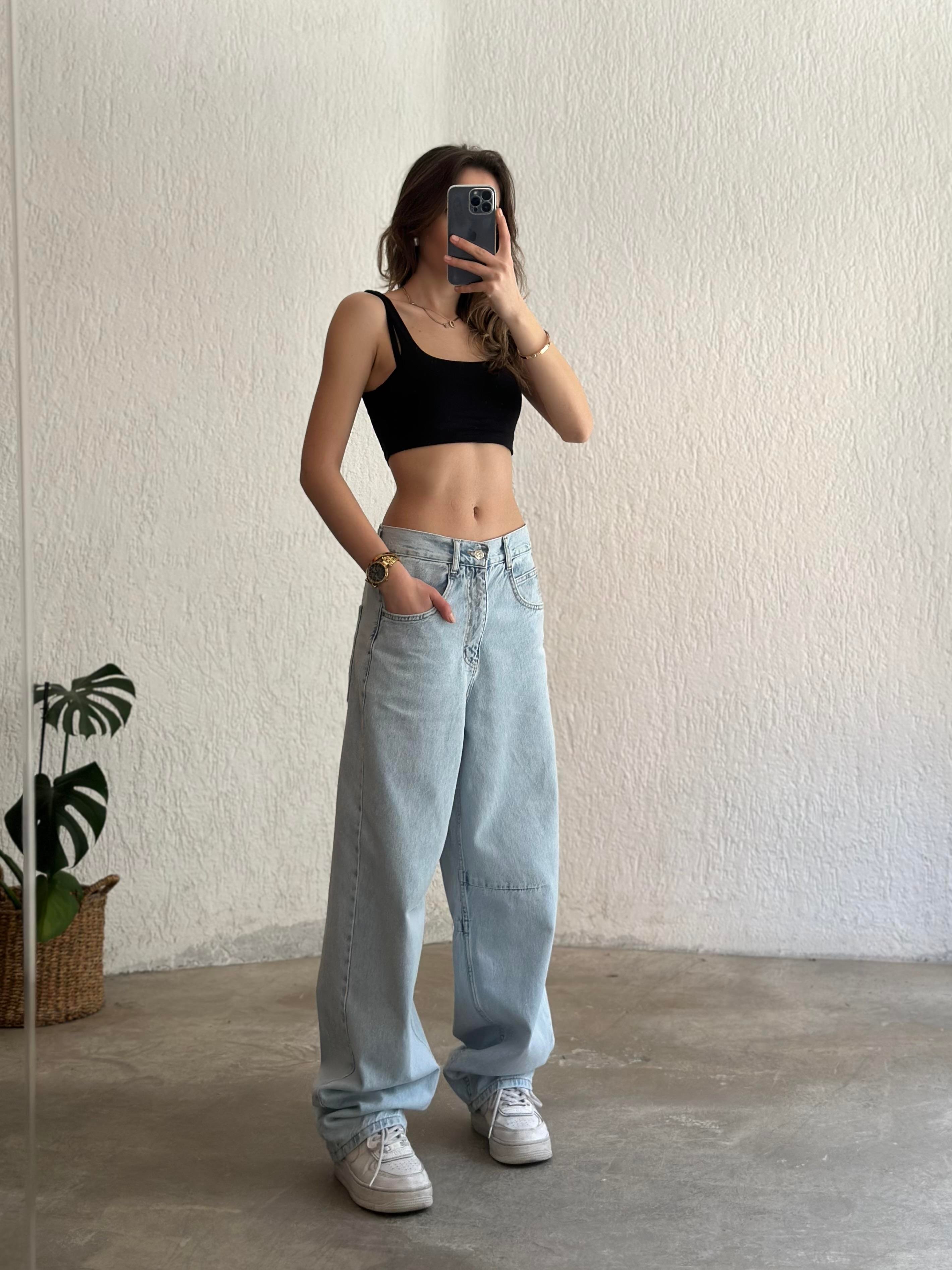Ayarlanabilir Baggy Jean - Buz Mavi - Dominatrend