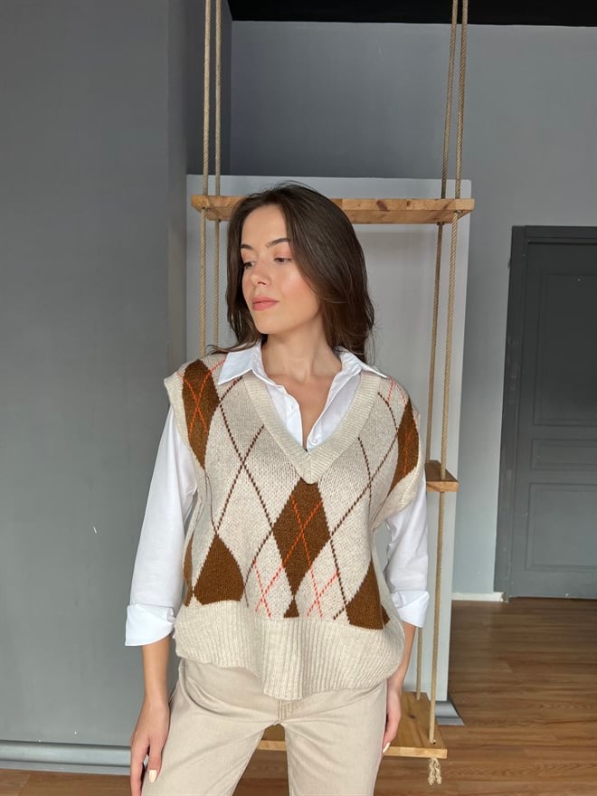 Baklava Desenli Süveter  - Dominatrend