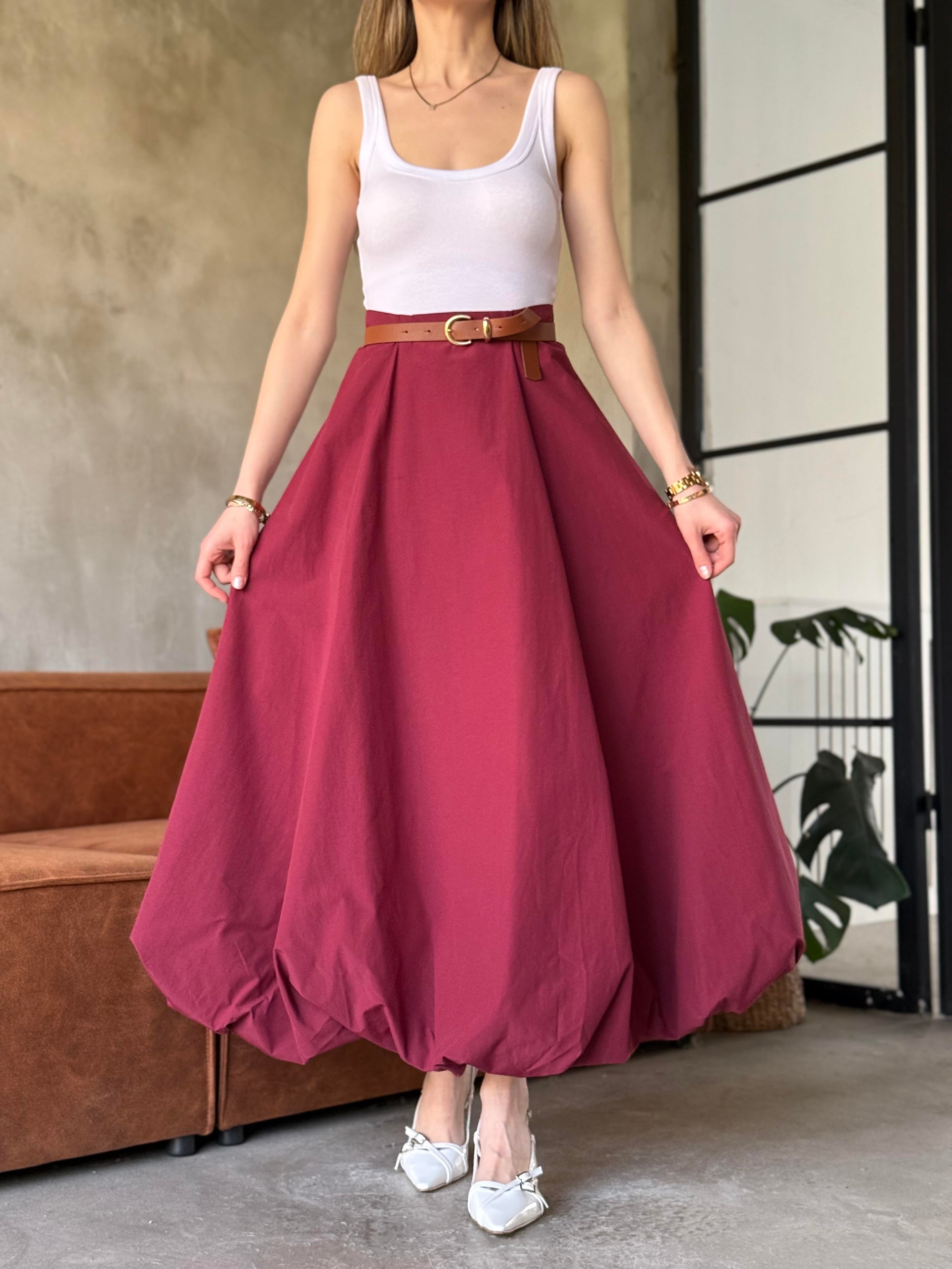 Balon Maxi Etek - Bordo - Dominatrend