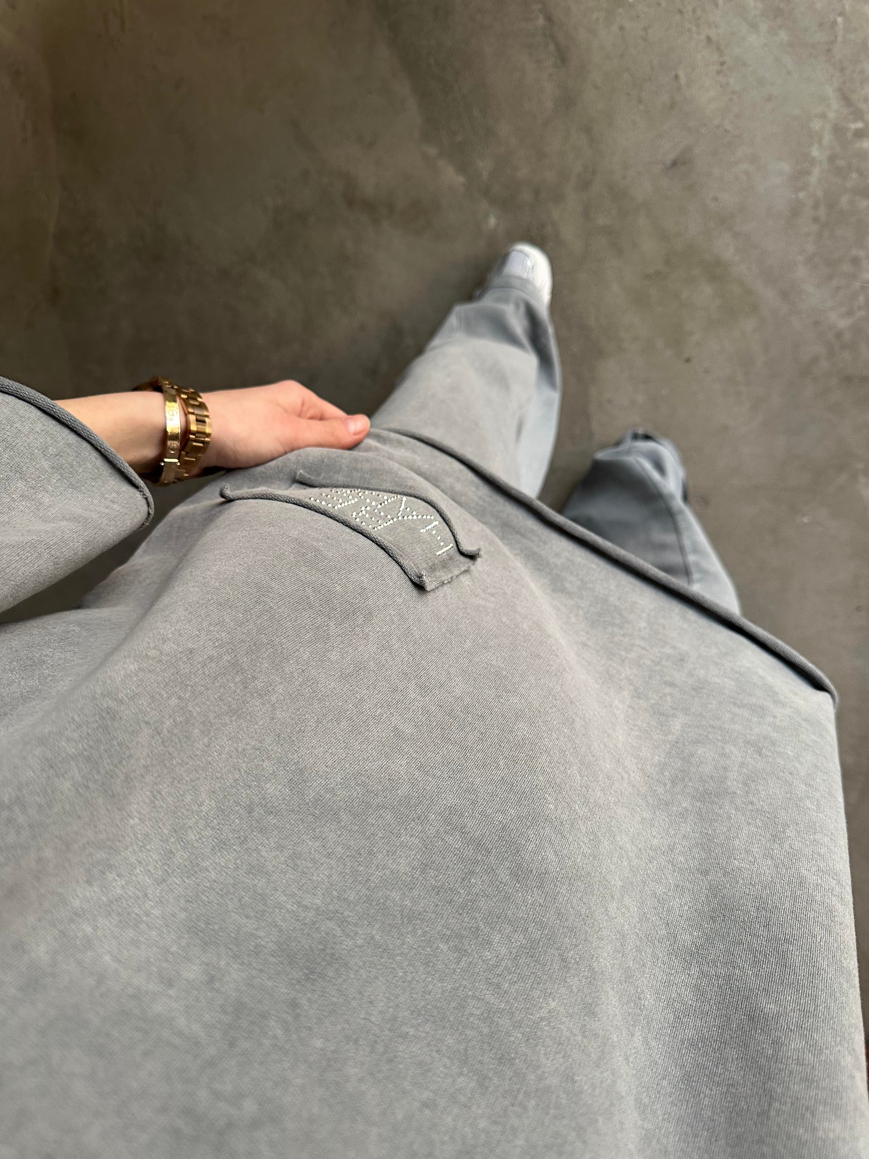 Be Happy Taş Baskı Yıkamalı Oversize Takım - Gri - Dominatrend