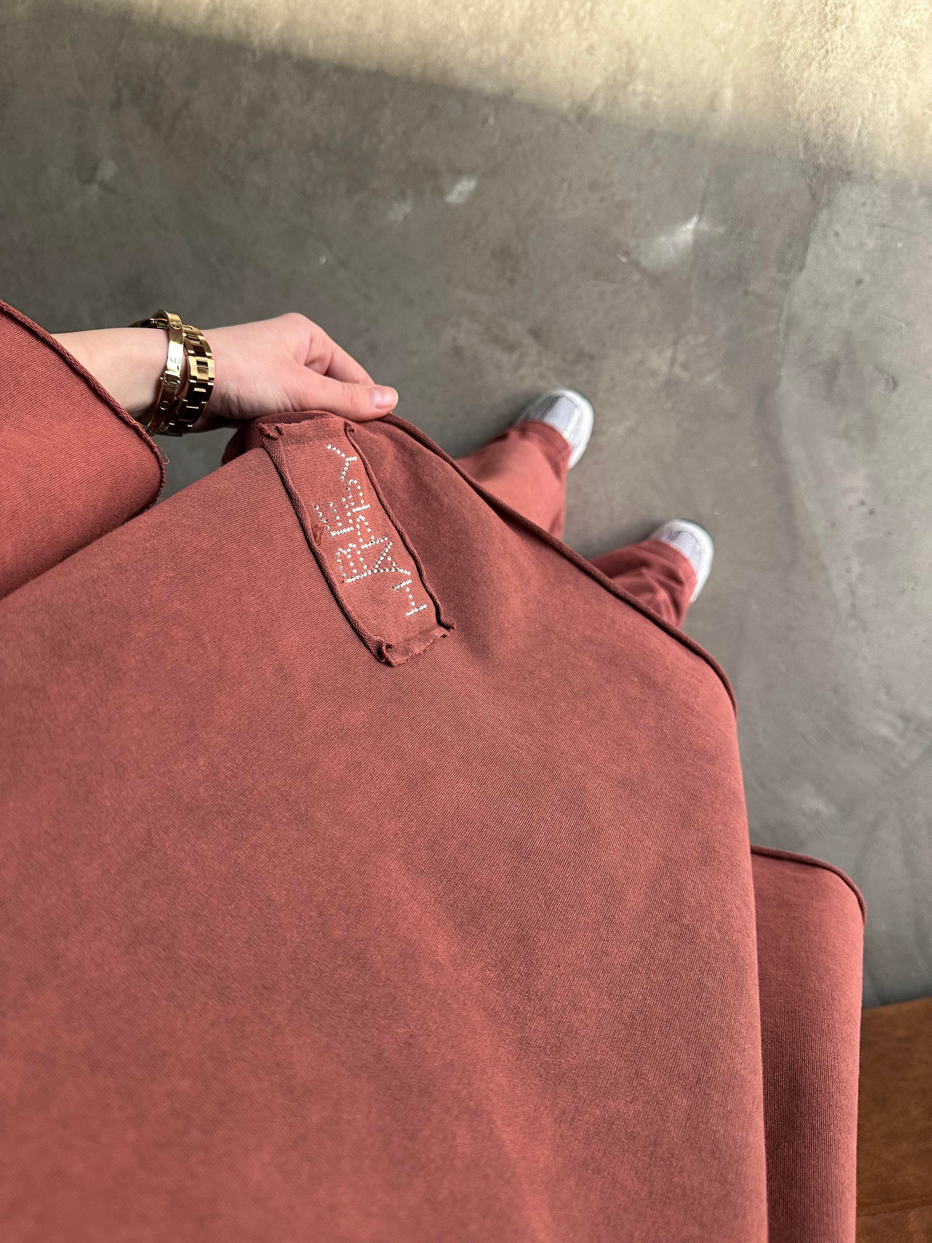 Be Happy Taş Baskı Yıkamalı Oversize Takım - Bordo - Dominatrend