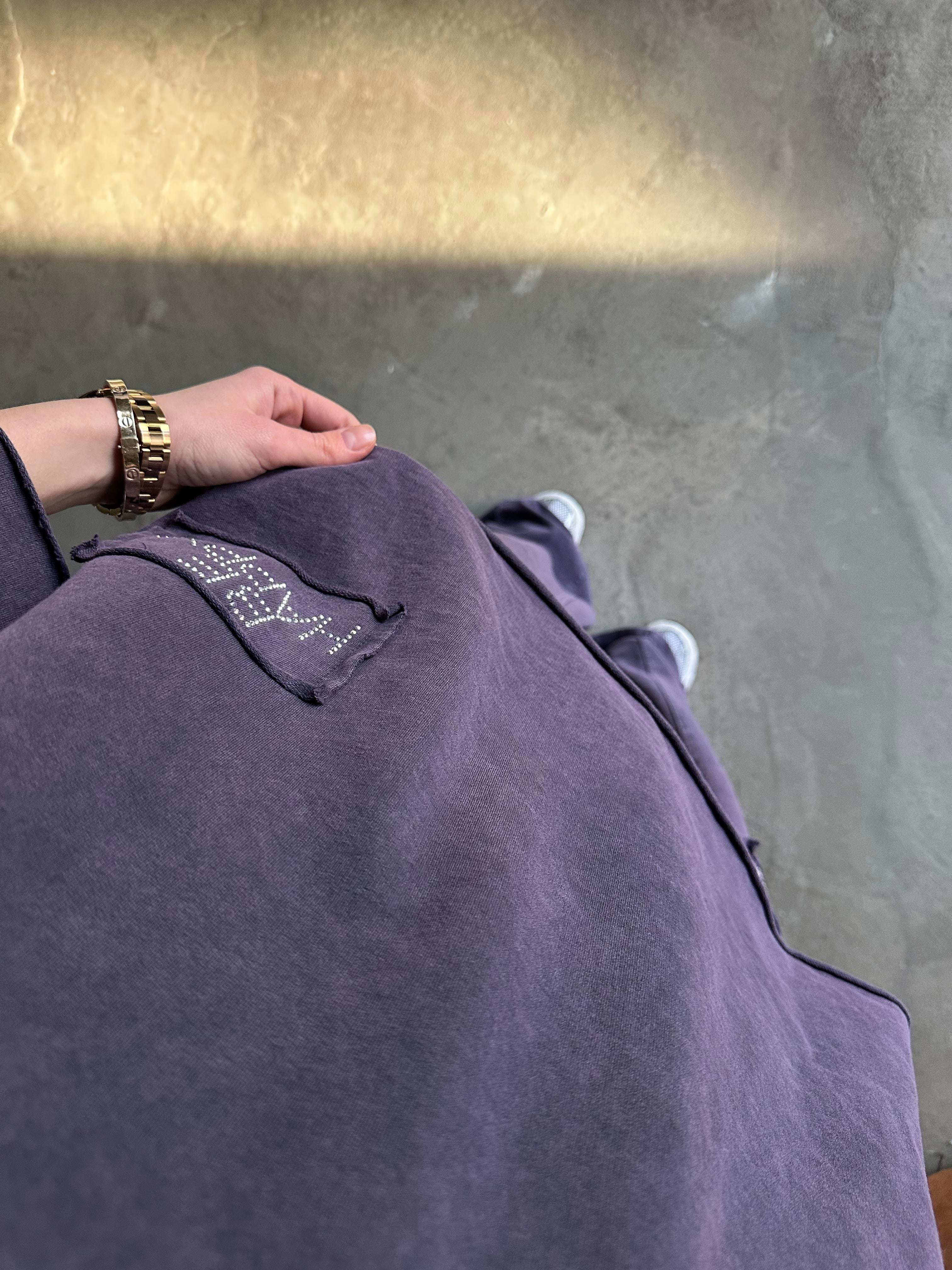 Be Happy Taş Baskı Yıkamalı Oversize Takım - Mor - Dominatrend