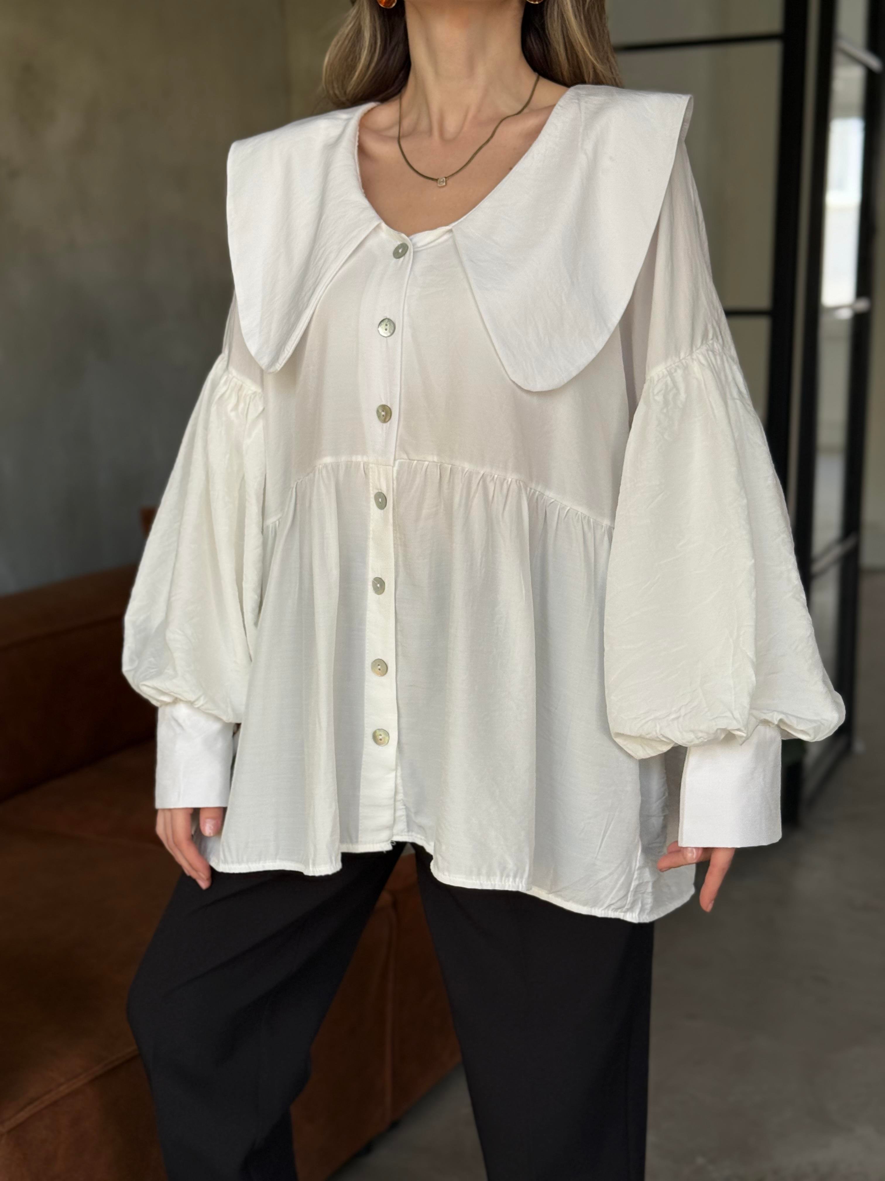 Bebe Yaka Tensel oversize Gömlek - Dominatrend