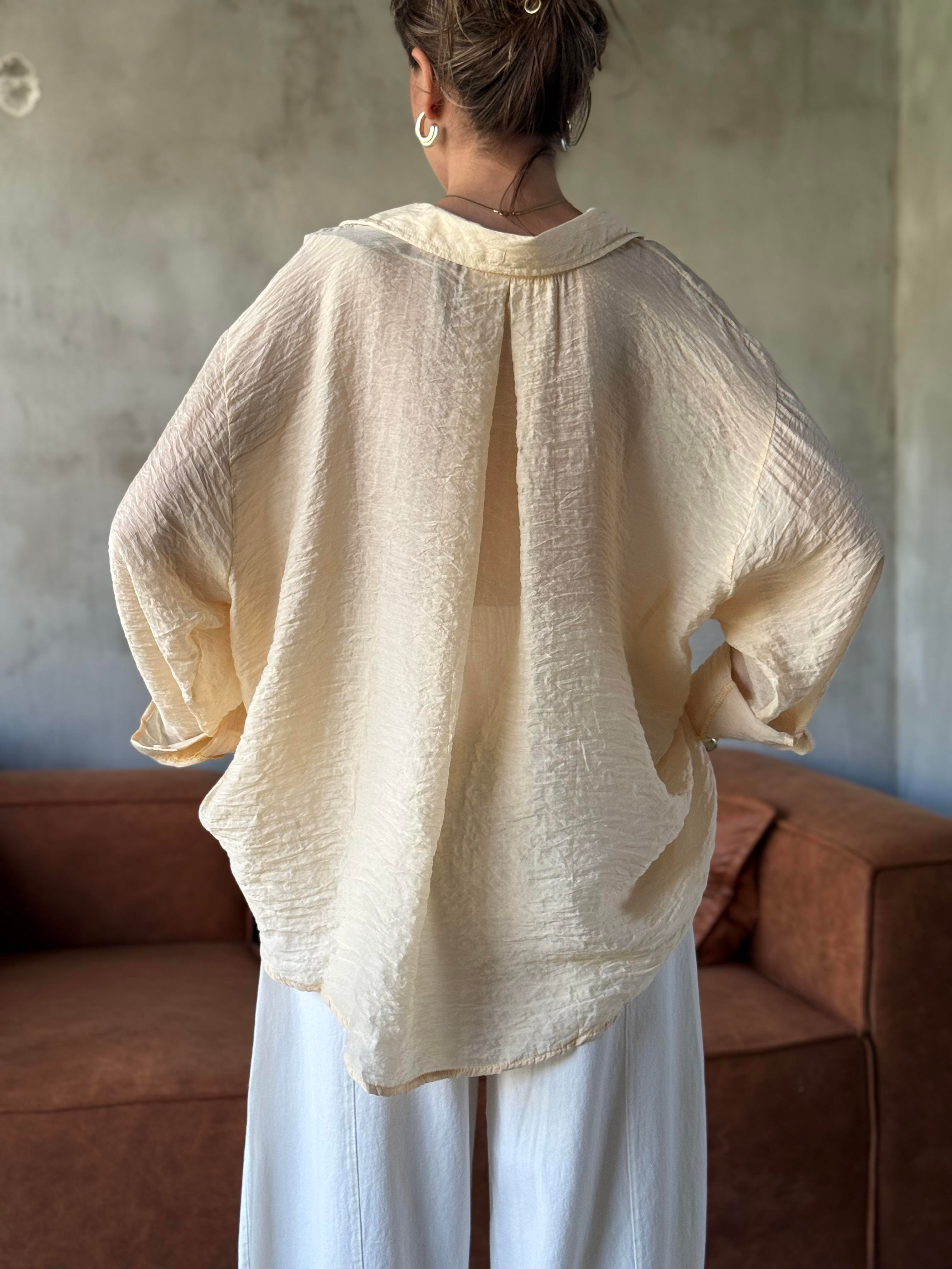 Bej Oversize Şifon Gömlek  - Dominatrend