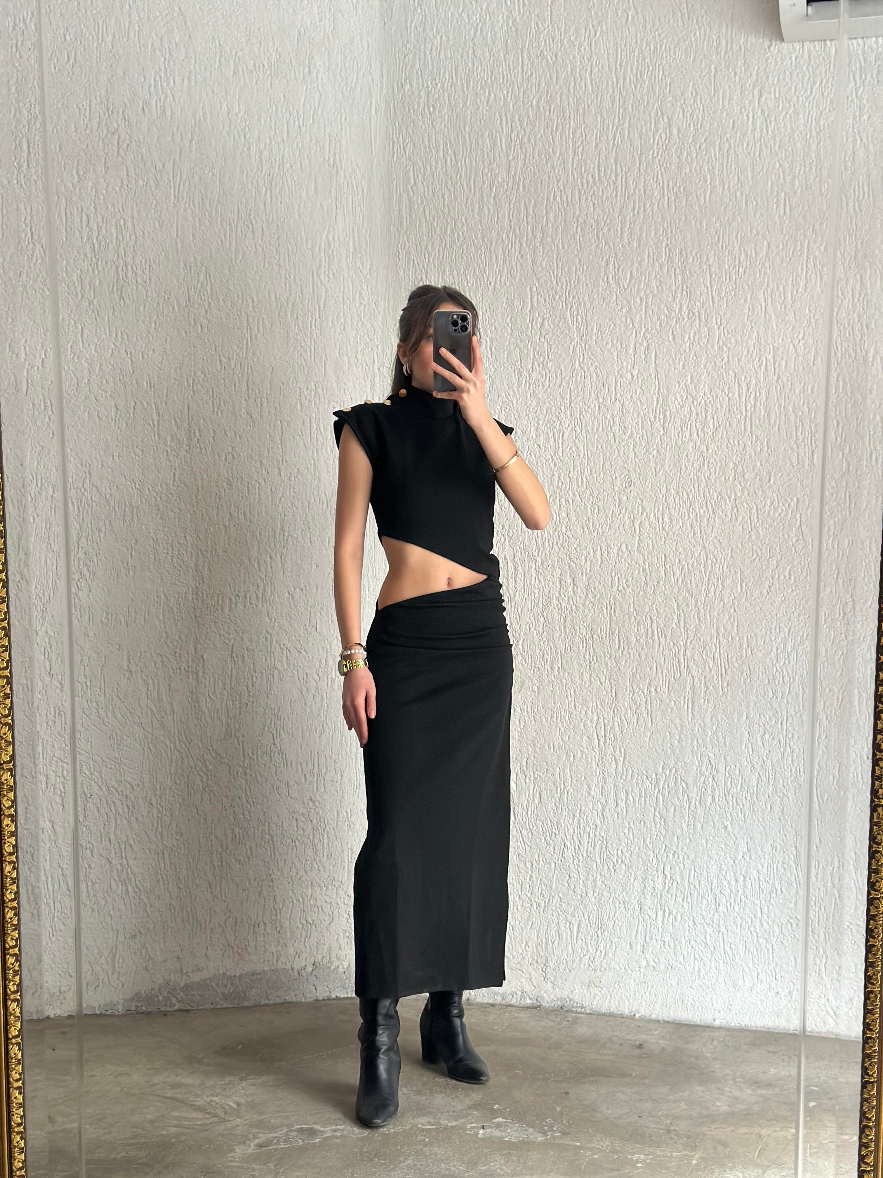 Bel Dekolteli  Midi Boy Elbise  - Dominatrend
