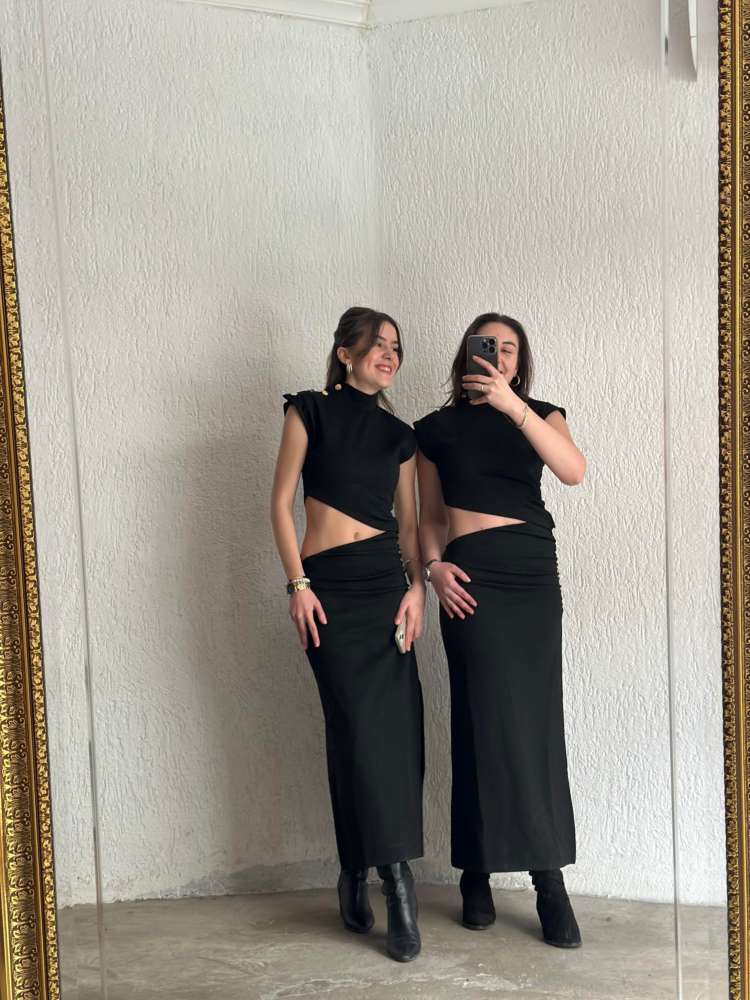 Bel Dekolteli  Midi Boy Elbise  - Dominatrend