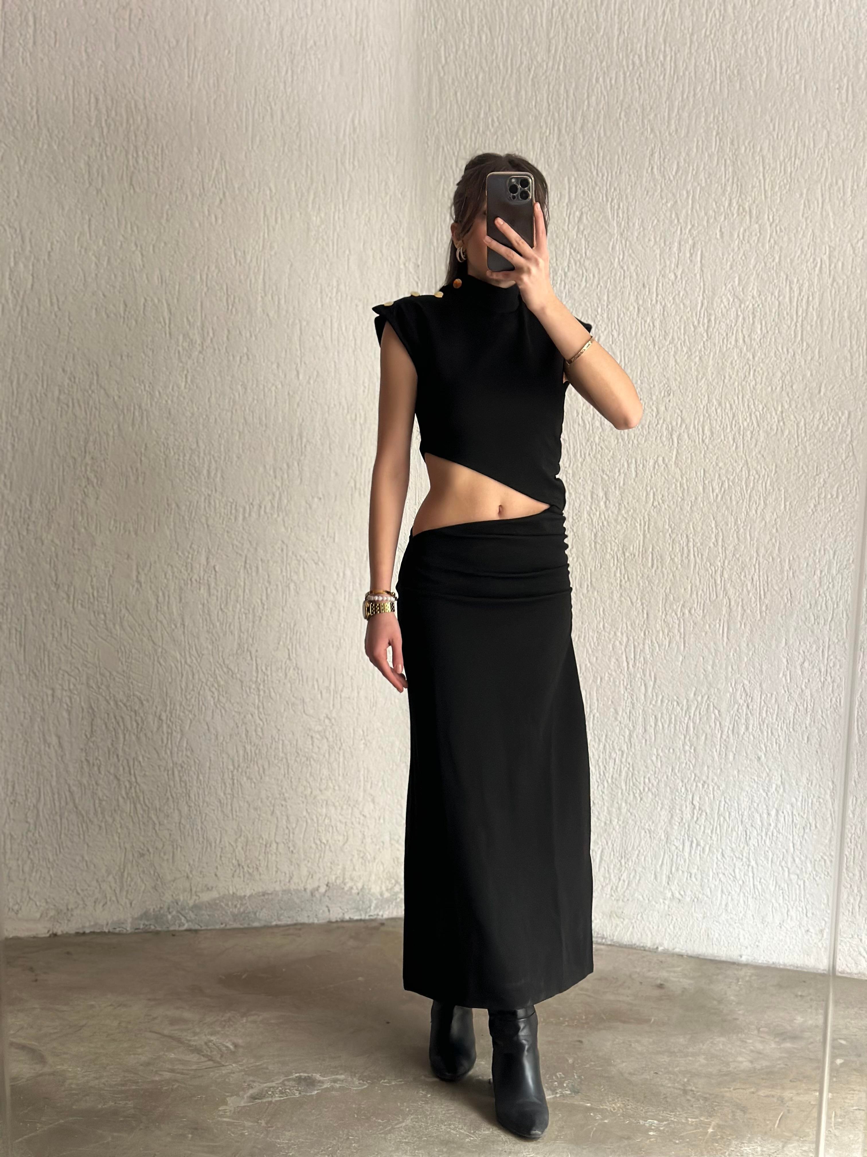 Bel Dekolteli  Midi Boy Elbise  - Dominatrend