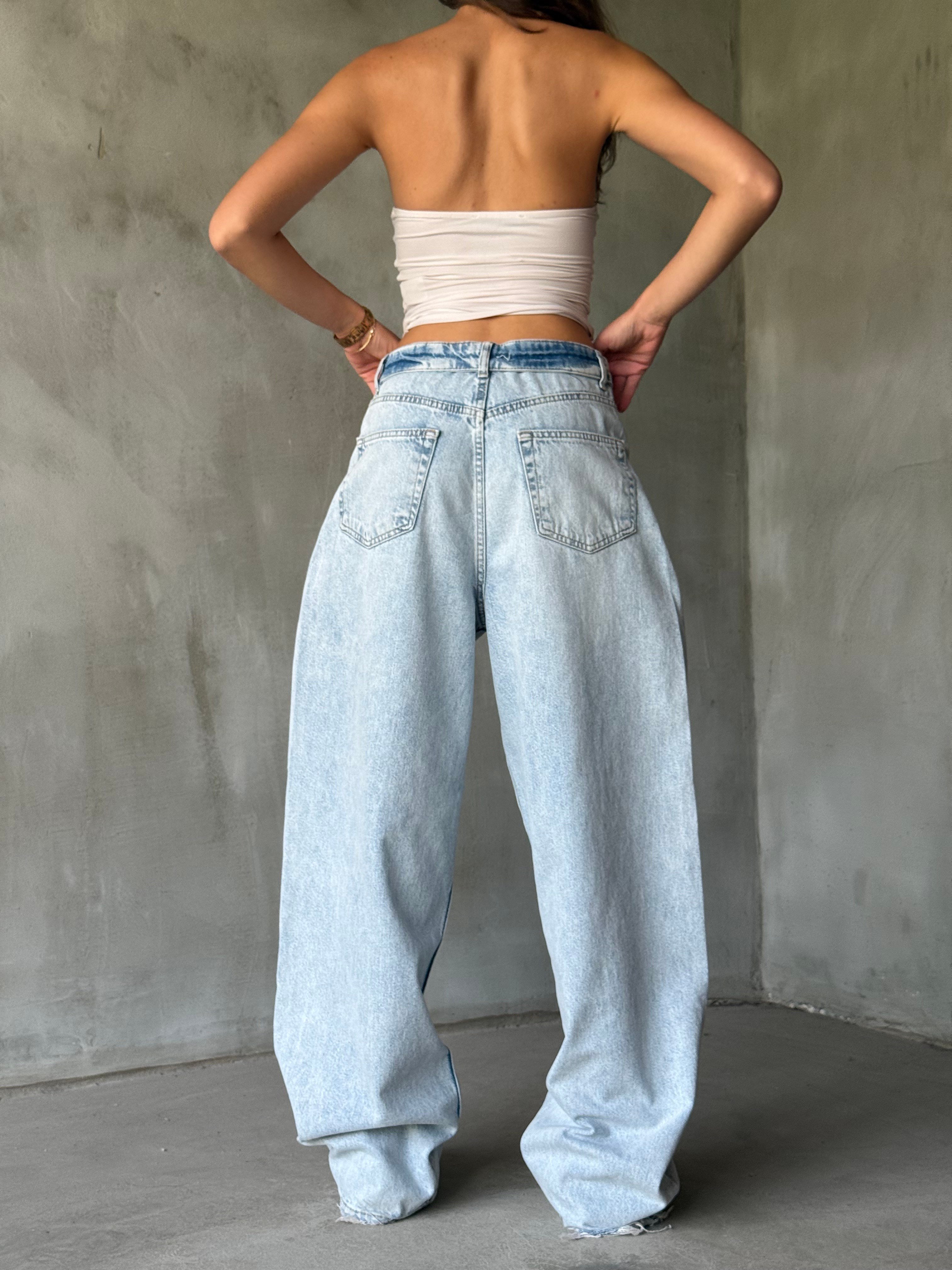 Bel Detay Mavi Baggy Jean - Dominatrend