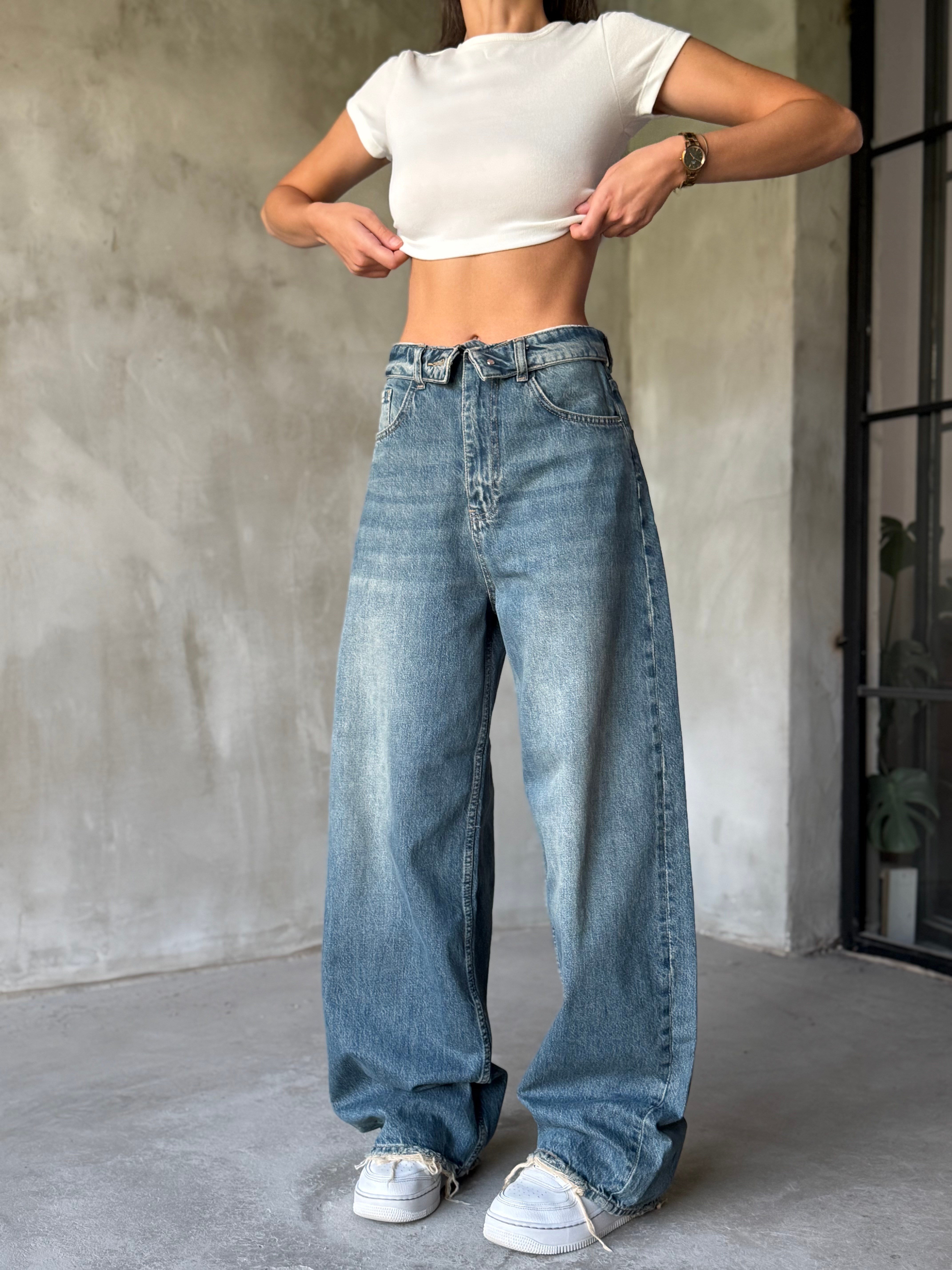 Bel Detay Tintli Baggy Jean  - Dominatrend