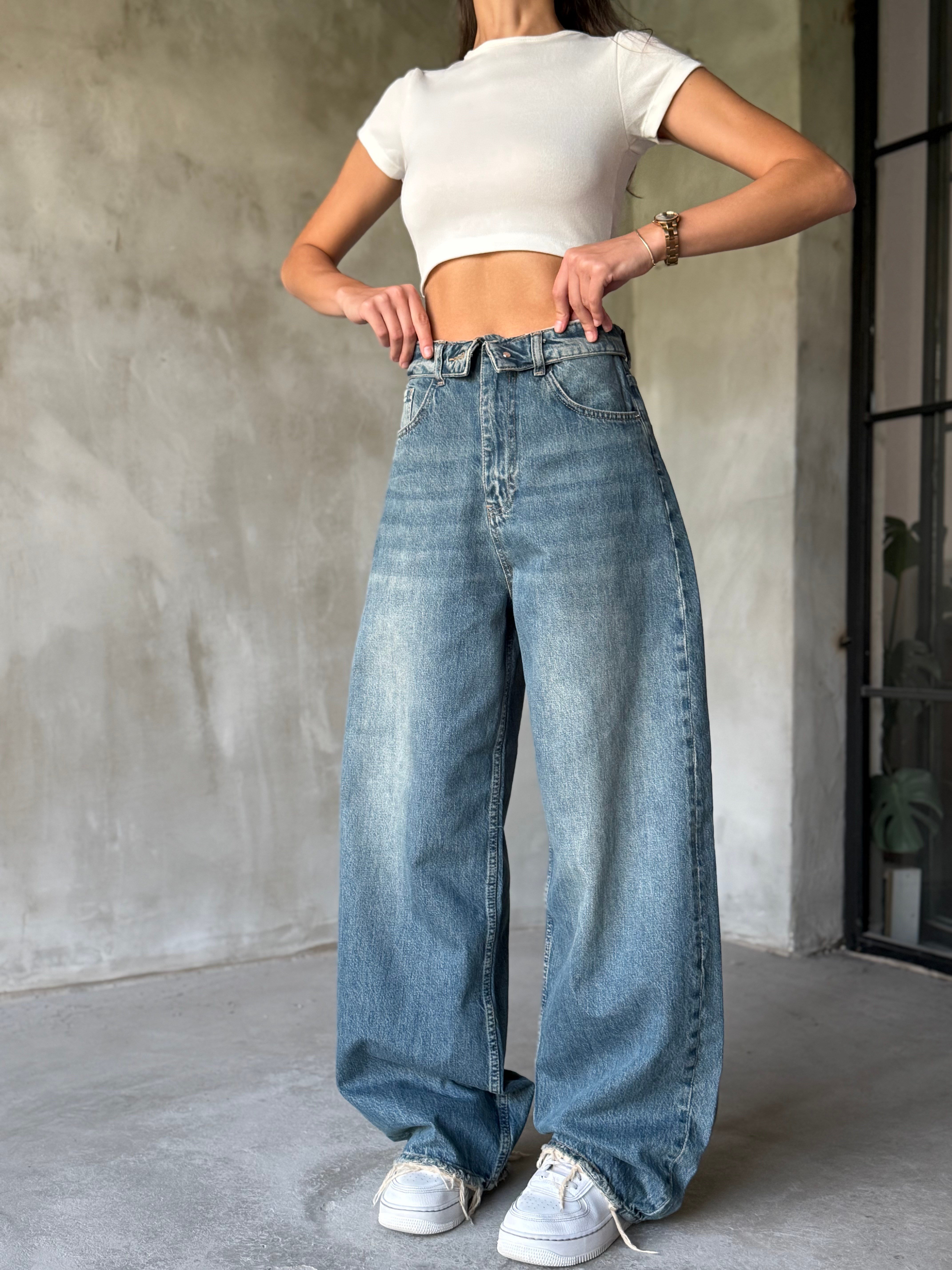 Bel Detay Tintli Baggy Jean  - Dominatrend