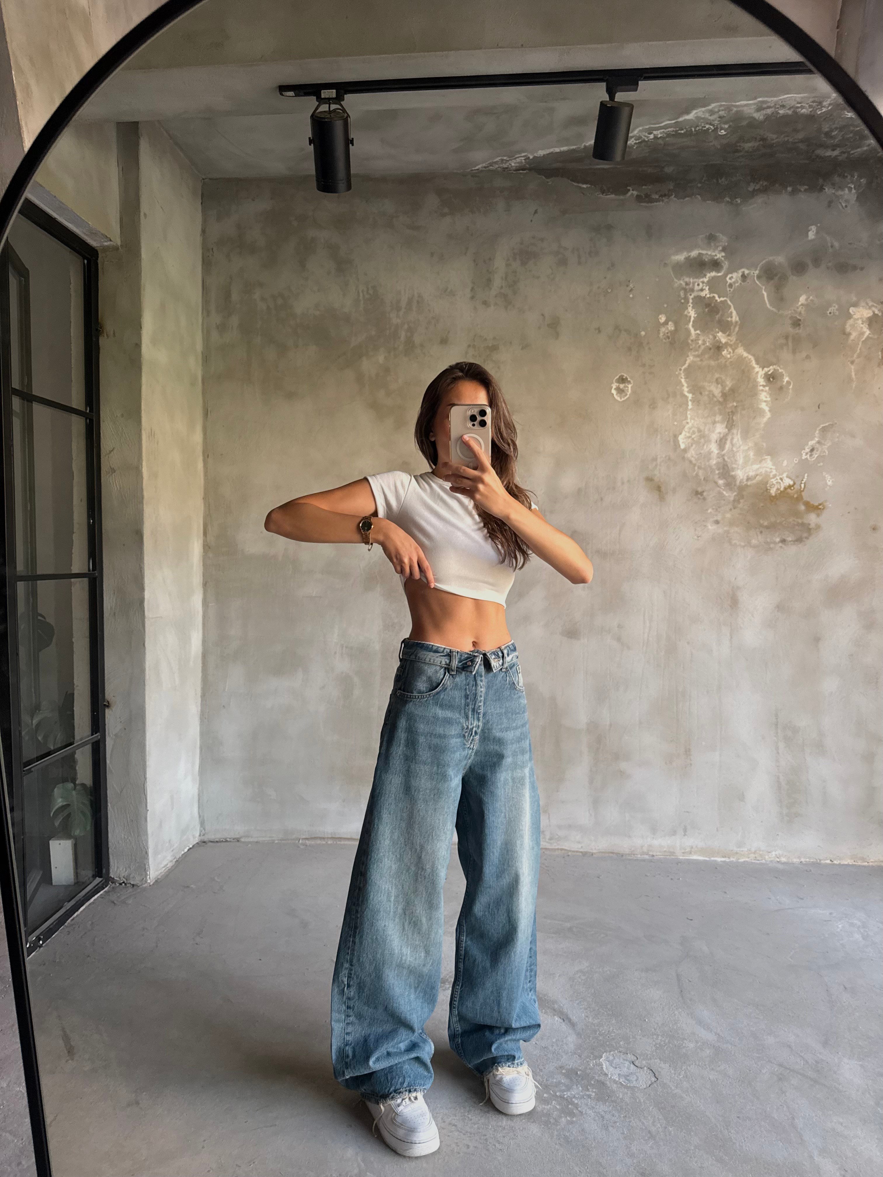 Bel Detay Tintli Baggy Jean  - Dominatrend